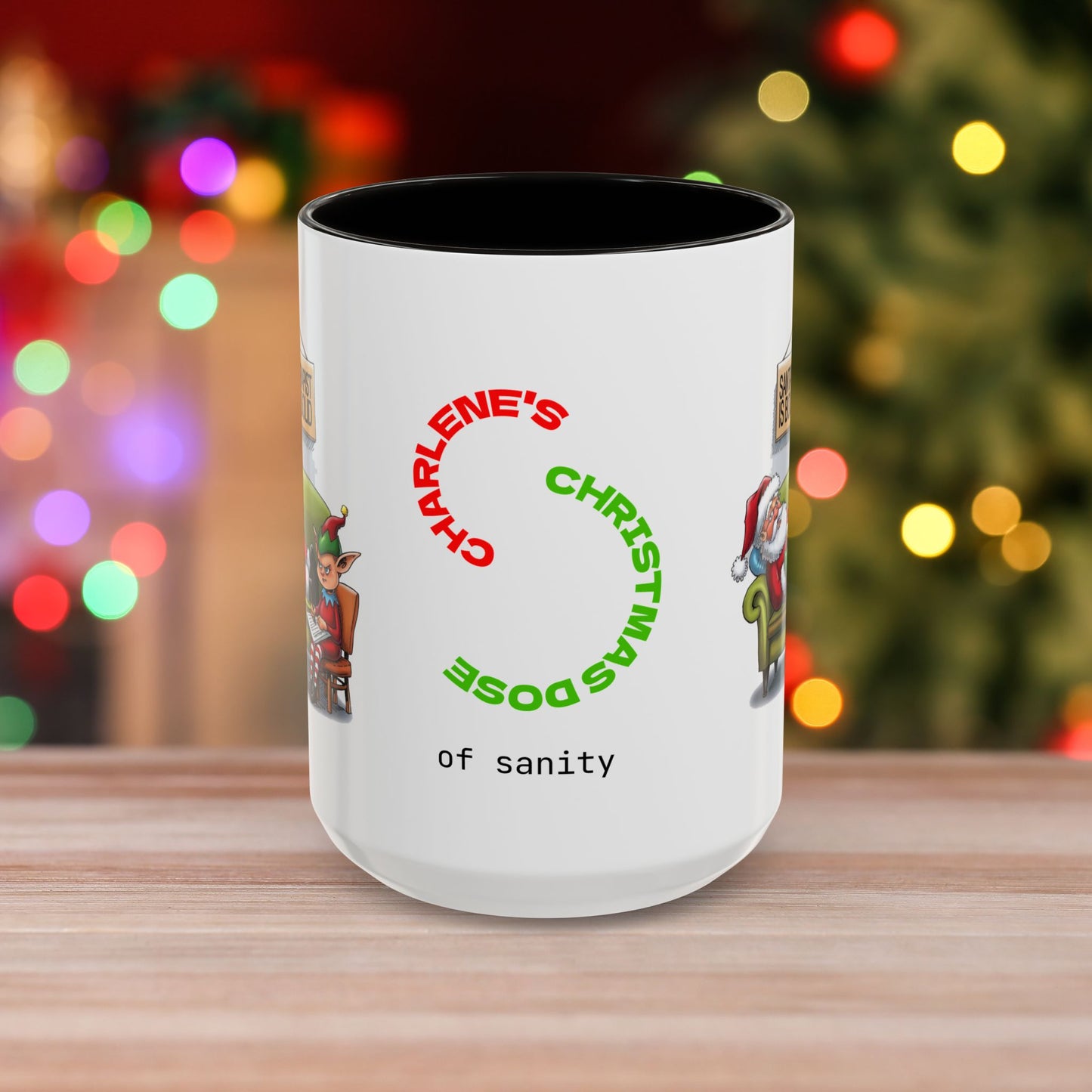 Santa's Therapist Is Booked Solid – Christmas Mug with Humorous Design and Accent Color