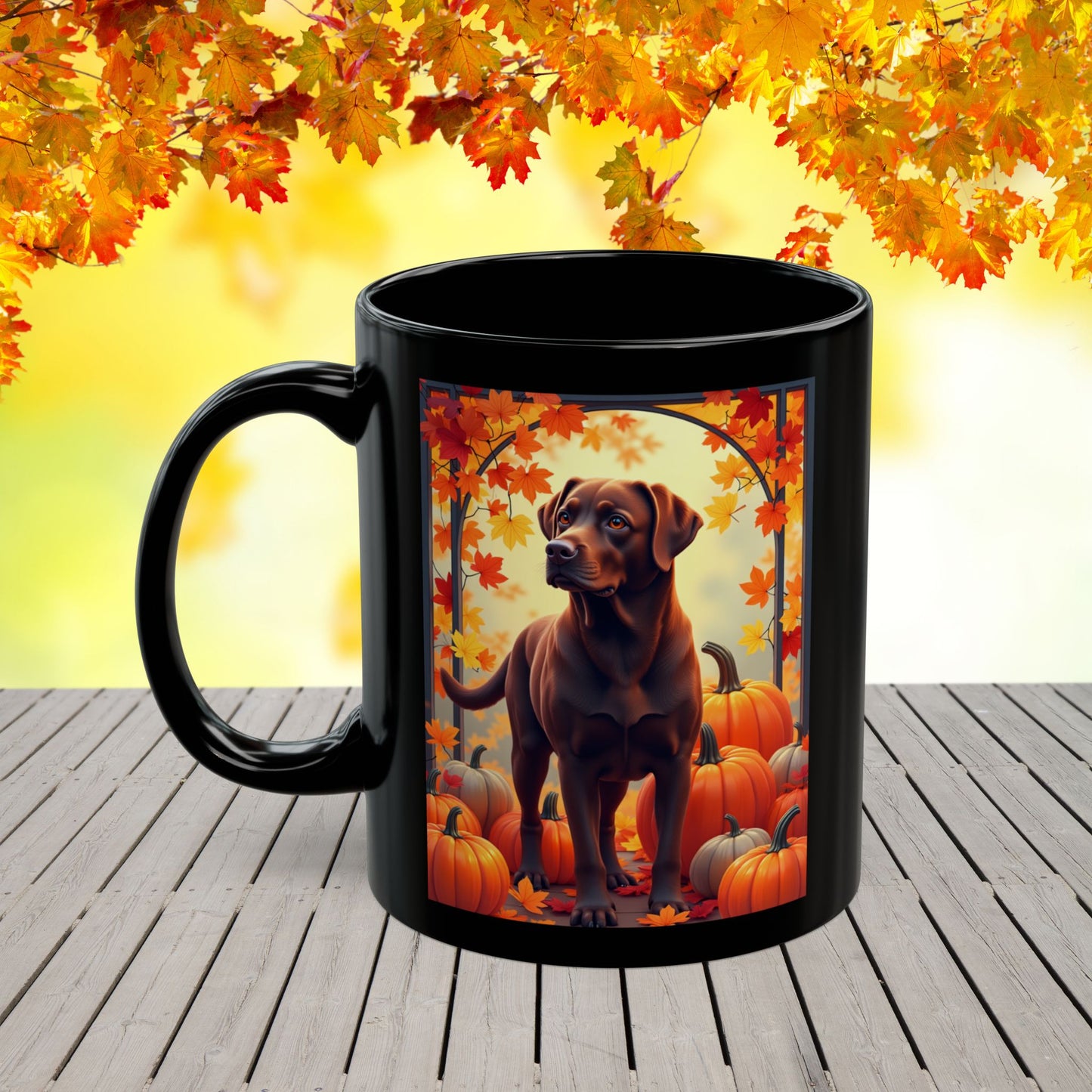 Chocolate Labrador autumn mug, personalized coffee cup for lab lovers, cozy fall gift - MySisterIsASurvivor