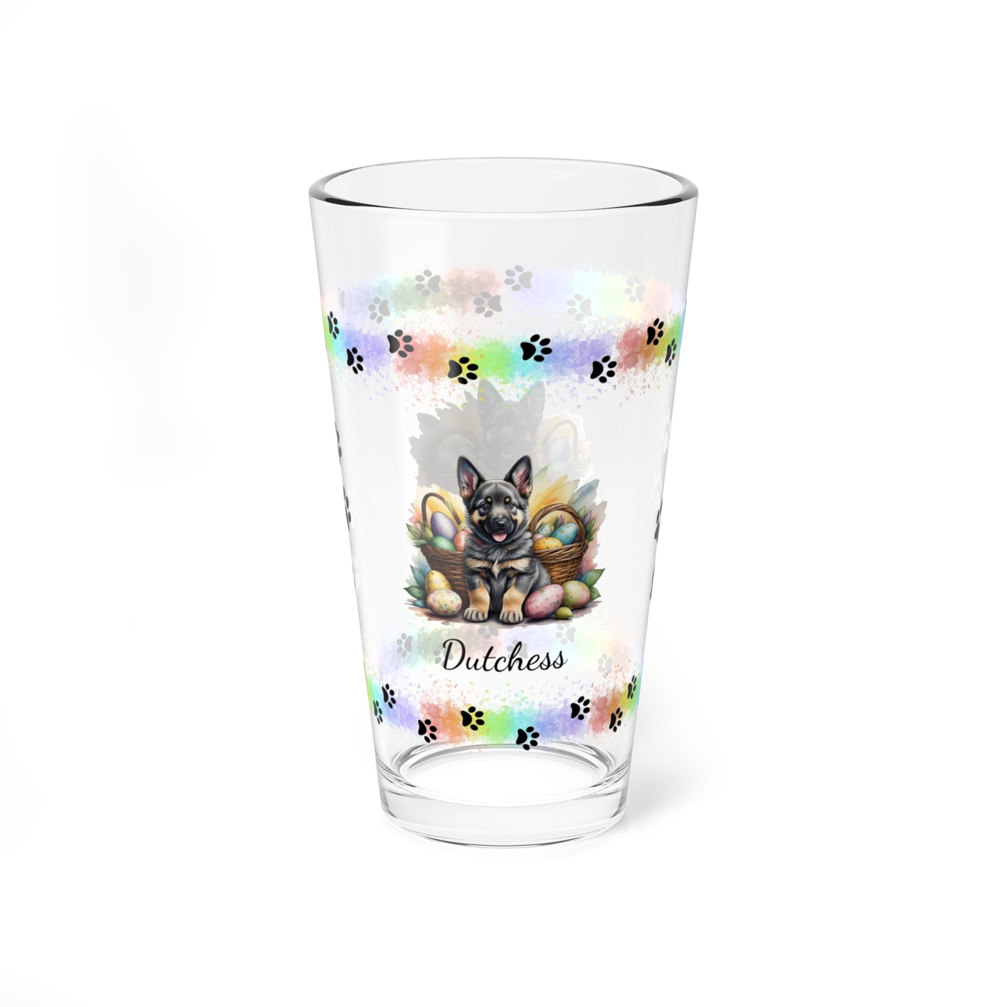 German Shepherd (Sable) Personalized Easter Puppy 16oz Pint Glass - Custom Dog Design, Mental Health Gift, Easter Décor, and Festive Celebrations