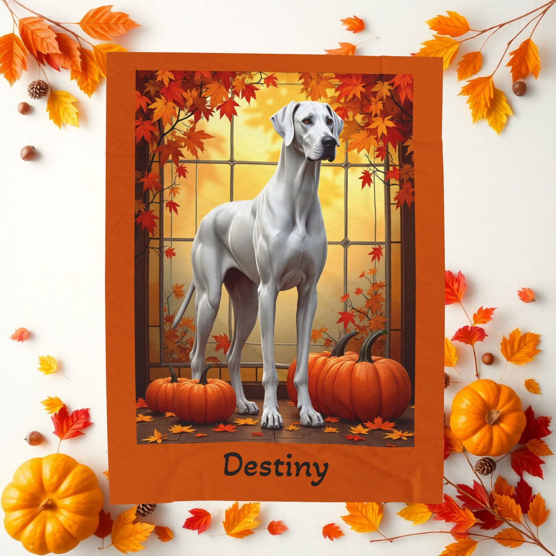 Great Dane White Coat Velveteen Plush Blanket, Warm Personalized Dog Throw, Gentle Giant Gift