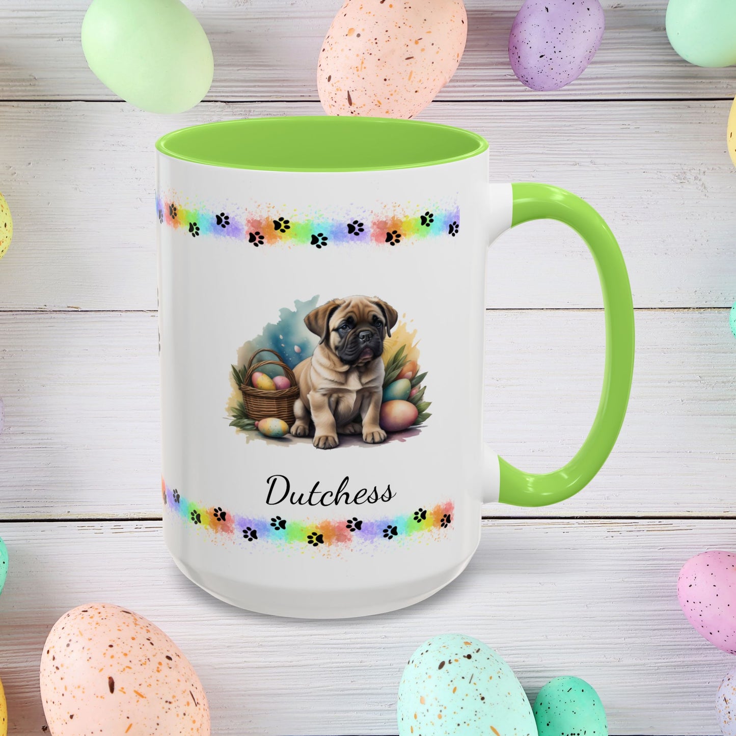 English Mastiff Easter puppy coffee mug, personalized cute dog gift for mental health support, perfect for coffee or tea