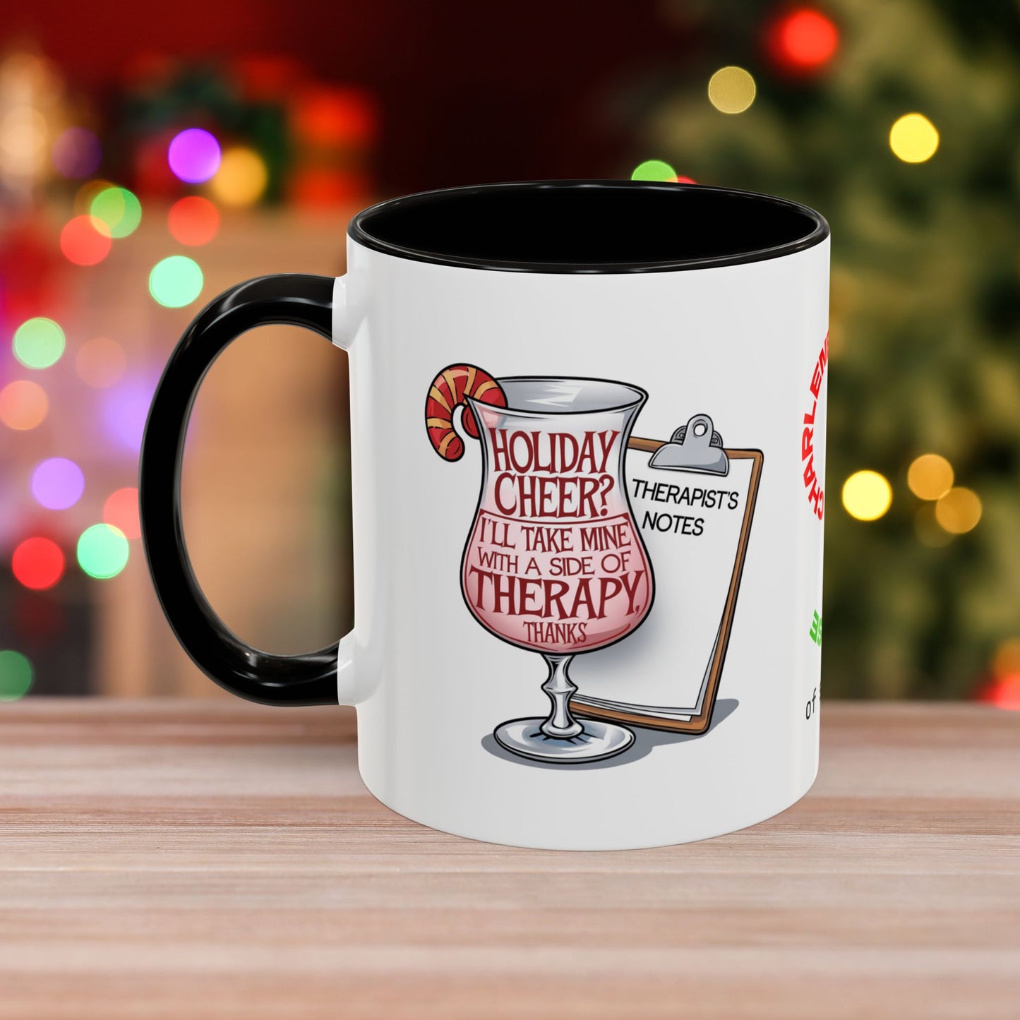 Holiday Cheer? I'll Take Mine With A Side Of Therapy, Thanks - Fun Christmas Mug with Colorful Design and Accent Color