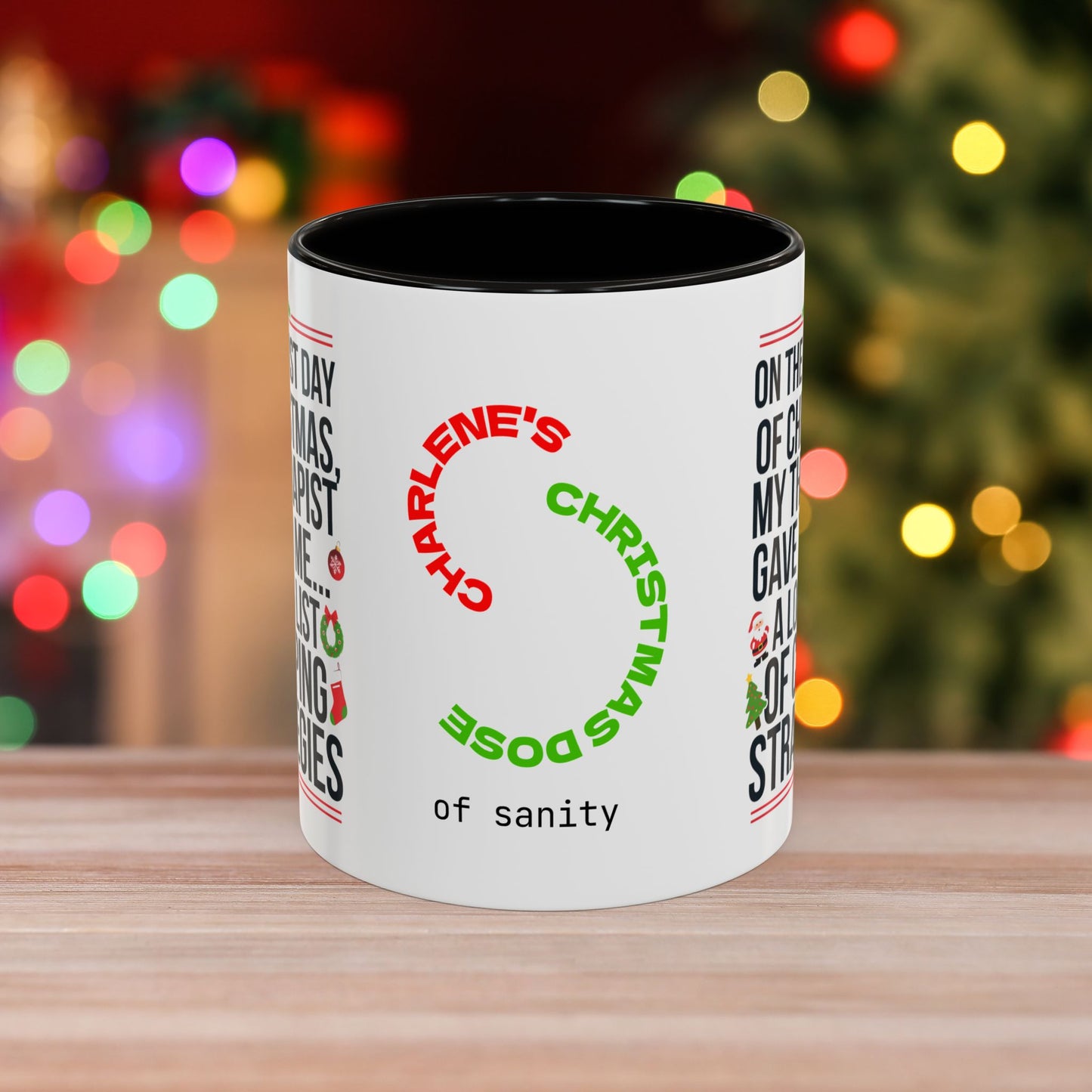On The First Day Of Christmas, My Therapist Gave To Me... – Christmas Mug with Humorous Design and Accent Color