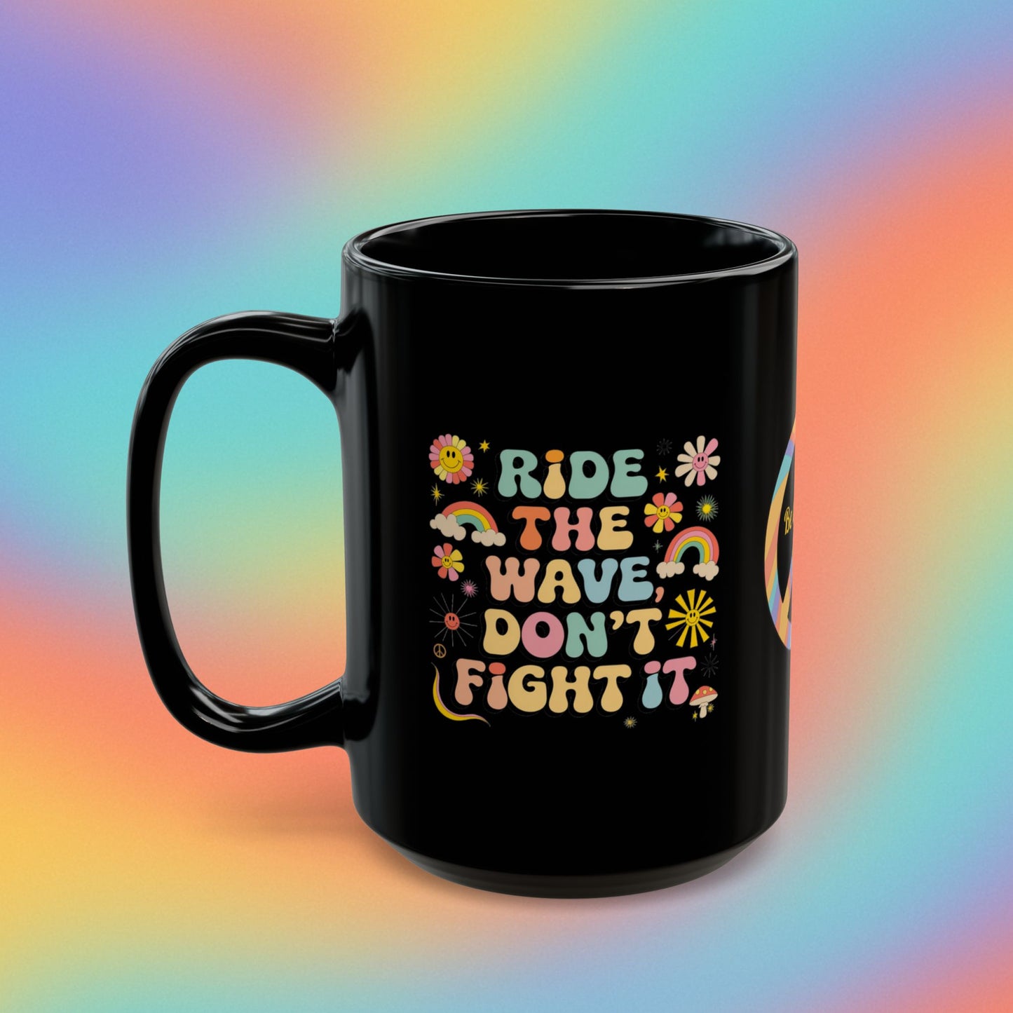Ride the Wave Don’t Fight It retro mug, 70s mental wellness coffee cup and affirmation gift - MySisterIsASurvivor