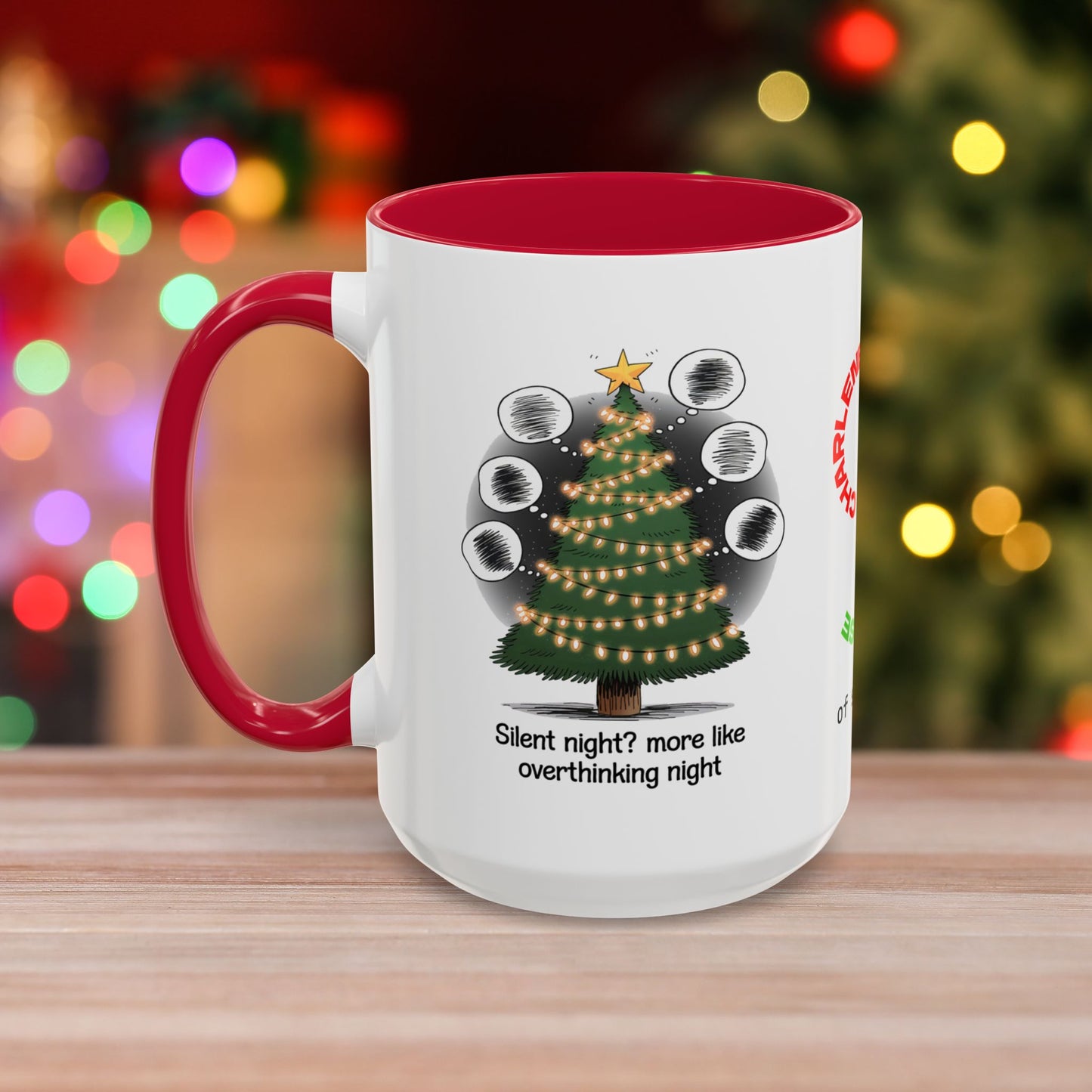 Silent Night? More Like Overthinking Night – Christmas Mug with Mental Health Design and Accent Color