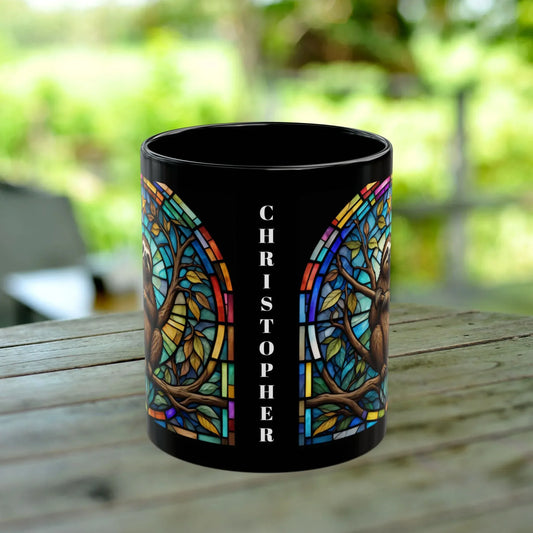 Shop our sloth stained glass zoo animals ceramic black mug featuring the 15oz style option from MySisterIsASurvivor.