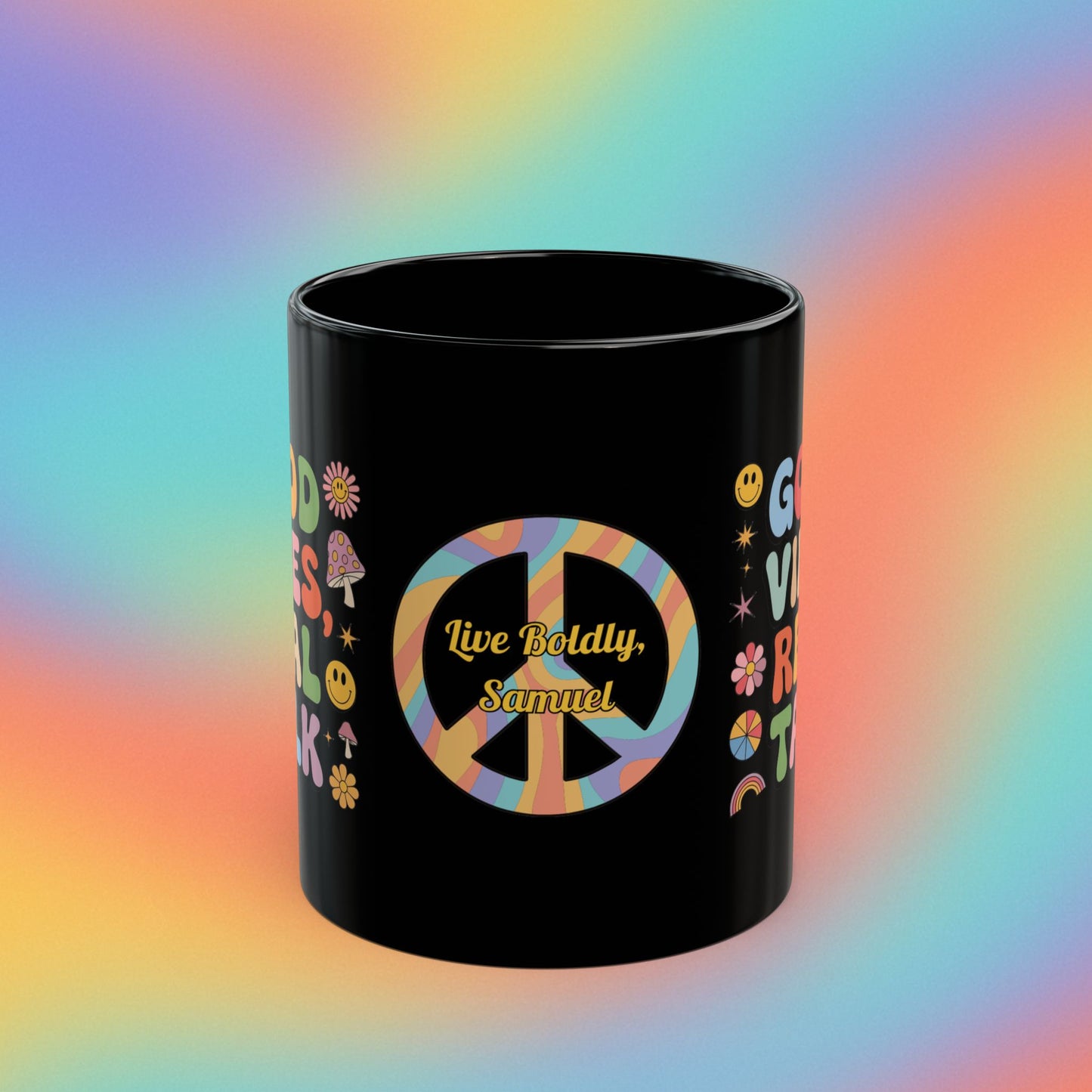 Good Vibes, Real Talk retro 70s coffee mug, positive affirmations self-care gift - MySisterIsASurvivor