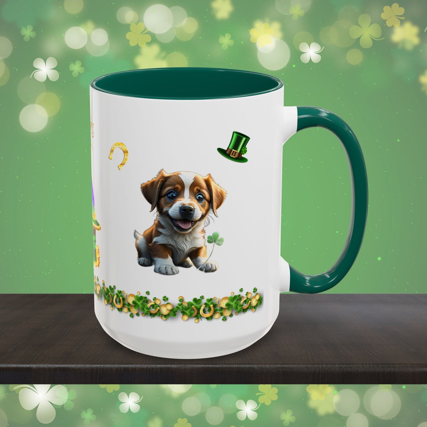 Lucky Leprechaun Pup: St. Patrick's Day Two-Tone Coffee Mug - Festive Ceramic Mug for Positivity & Mindfulness