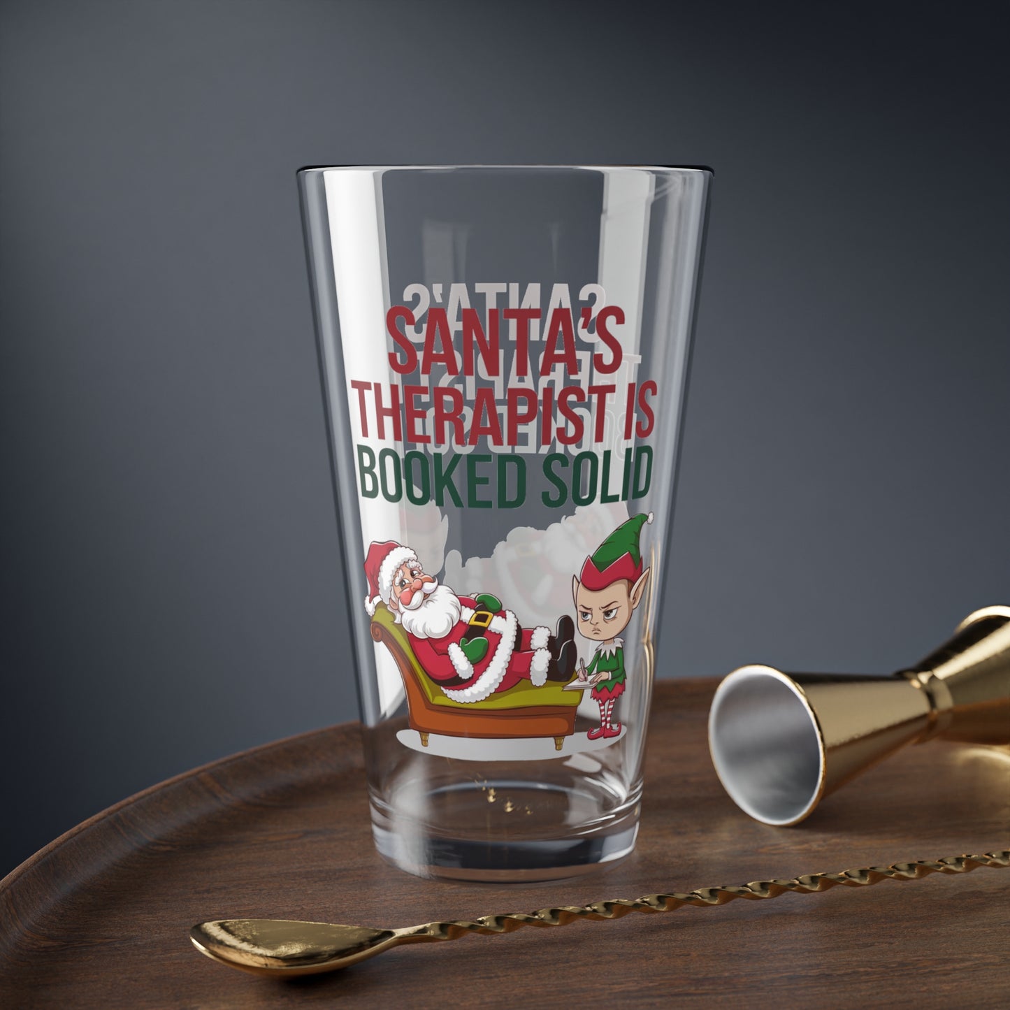 Santa's Therapist Is Booked Solid, Christmas Pint Glass, 16oz