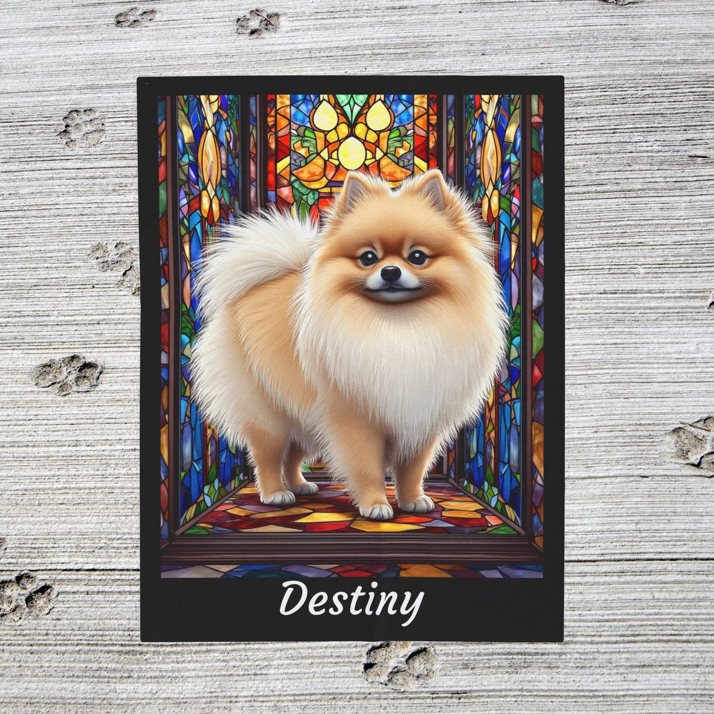 Pomeranian Cream Sable - Velveteen Plush Stained Glass Dog Blanket - Custom Dog Blanket, Pomeranian Lover Gift