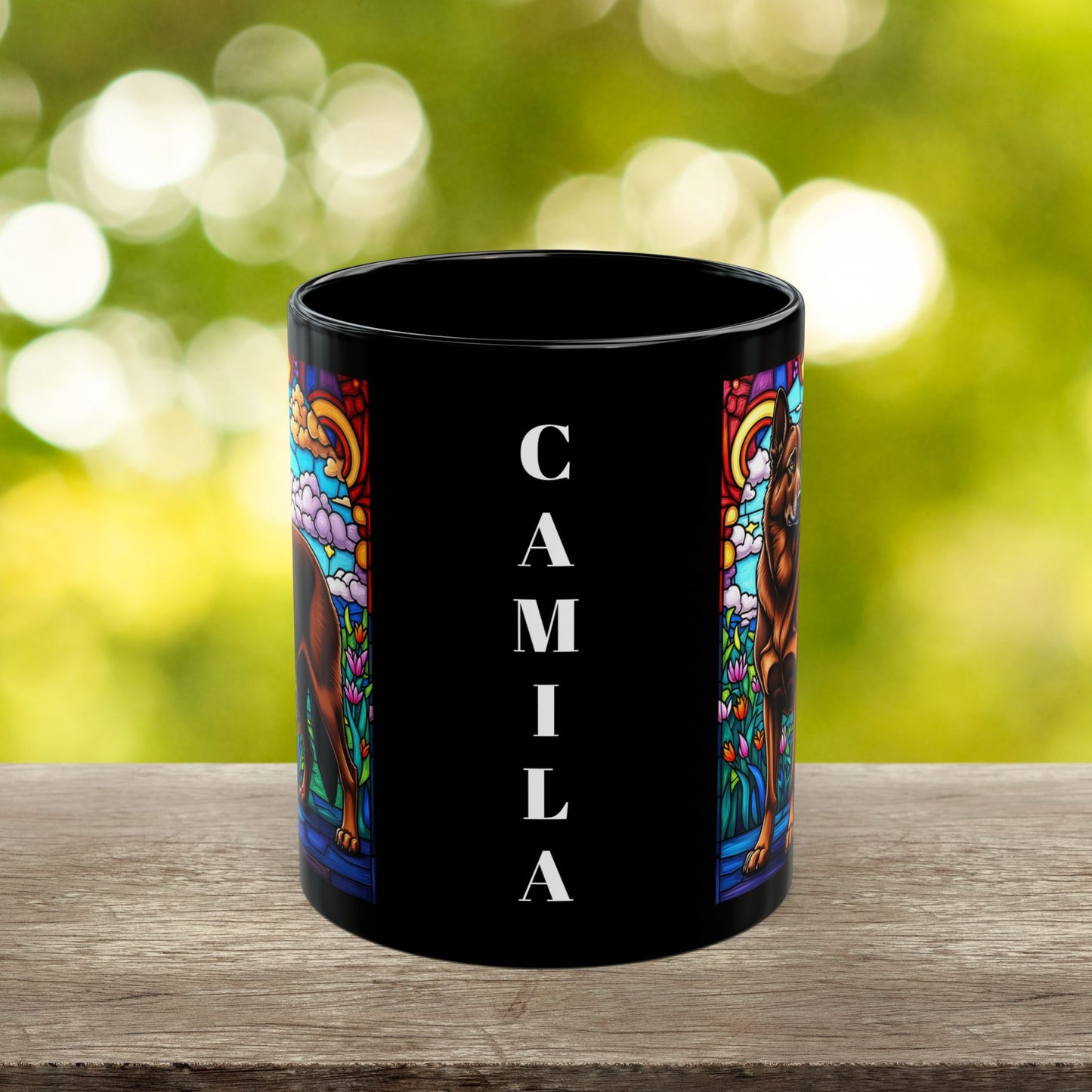 German Shepherd liver personalized mug, stained glass dog lover coffee cup, pet parent gift