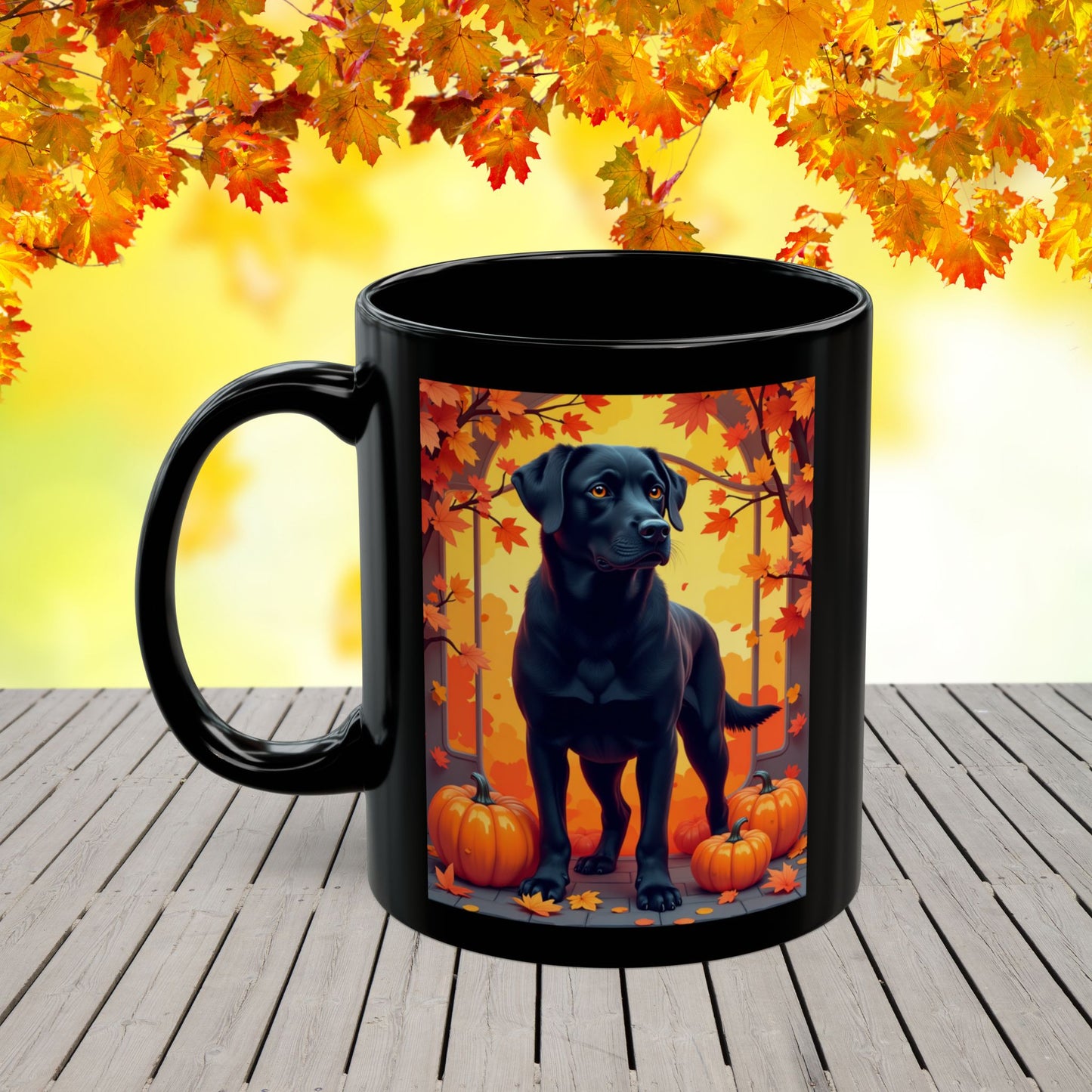Black Labrador autumn mug, personalized coffee cup for lab dog lovers and cozy fall gift - MySisterIsASurvivor