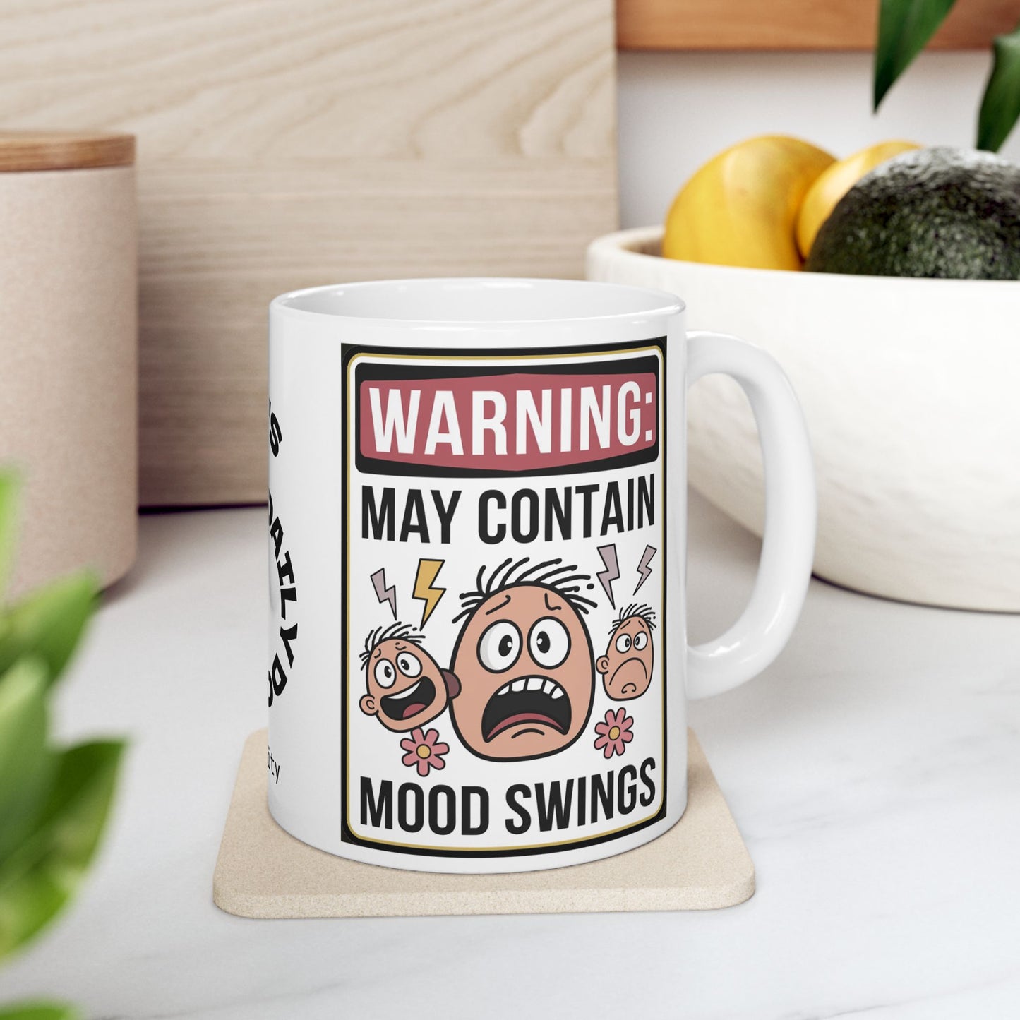 Warning: May Contain Mood Swings Funny Mental Health Mug, Stylish Ceramic Coffee Cup, Positive Affirmation Gift, Anxiety Relief, Self-Care Mug, Therapist Office Decor