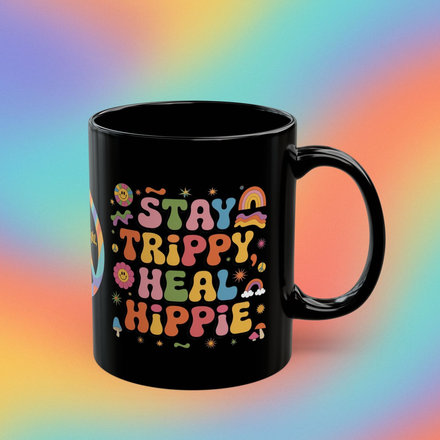 Stay Trippy Heal Hippie retro 70s mug, groovy self-care mental wellness gift - MySisterIsASurvivor