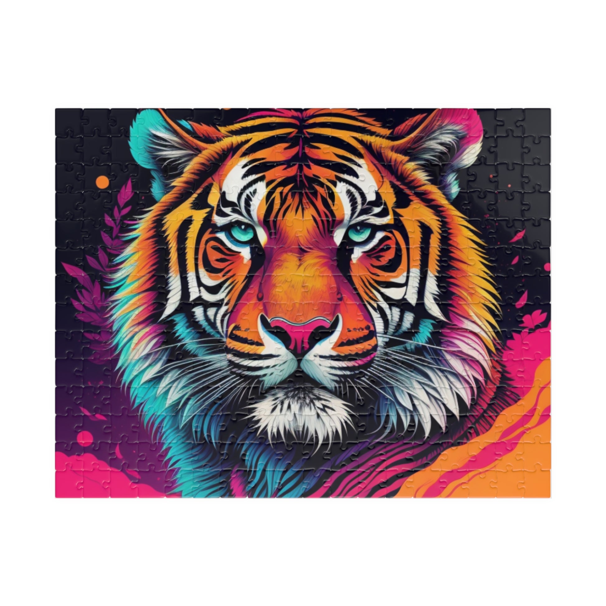 Fierce tiger mid-roar in a vibrant background, featured on a puzzle symbolizing fresh energy and personal strength