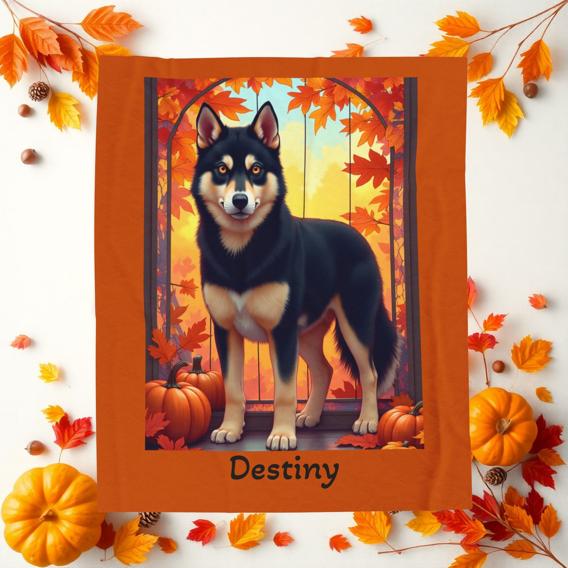 Siberian Husky Black & Tan Coat (Amber Eyes) Velveteen Blanket, Custom Plush Dog Throw
