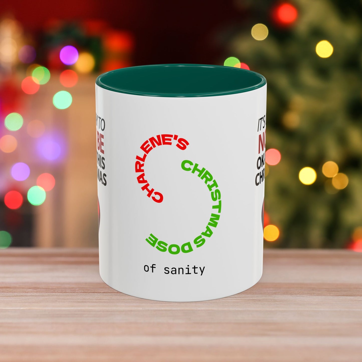 It's Okay to Not Be Okay This Christmas Mug - Personalized Christmas Mental Wellness Mug, Supportive Holiday Gift with Accent Color