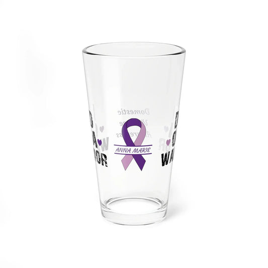 Shop our premium dad of a warrior domestic violence awareness pint glass 16oz from MySisterIsASurvivor.