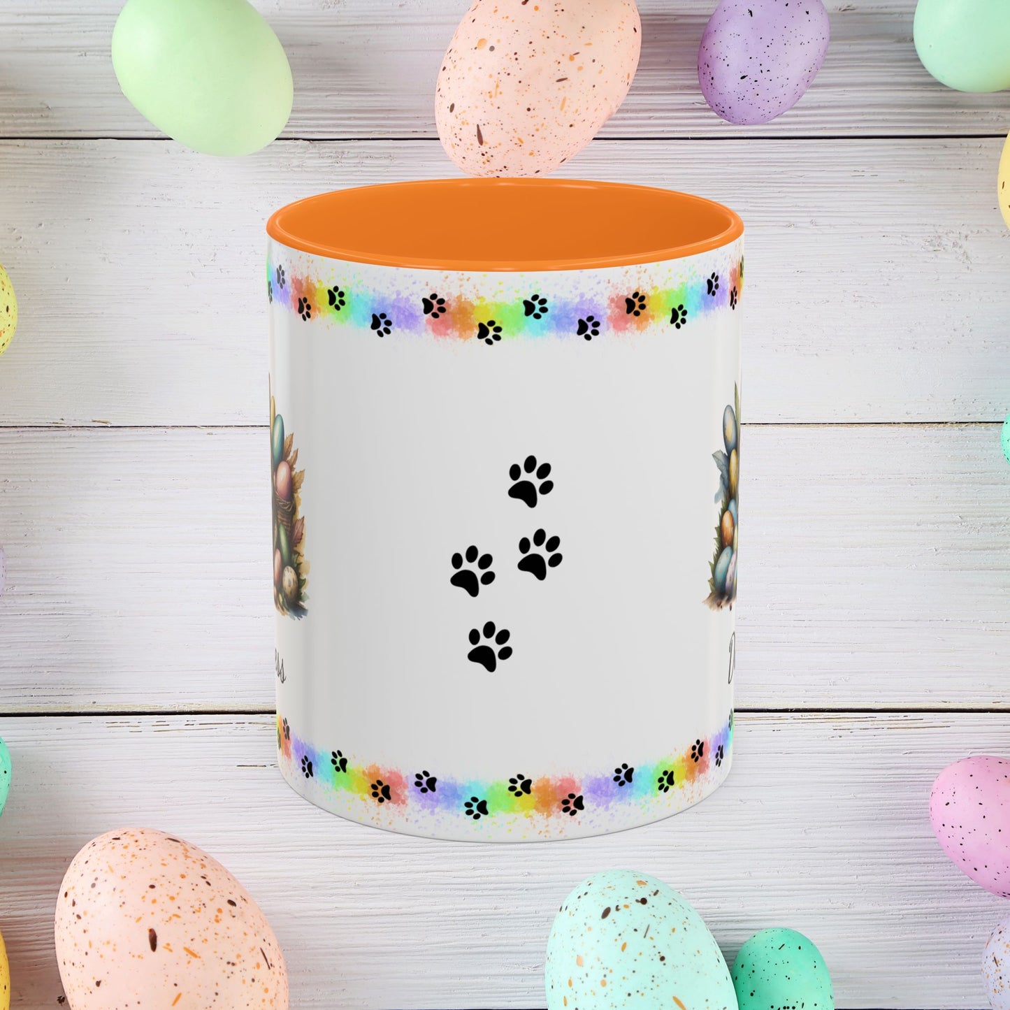 Shetland Sheepdog Easter puppy coffee mug personalized cute dog design, great for mindful mornings and Easter décor.