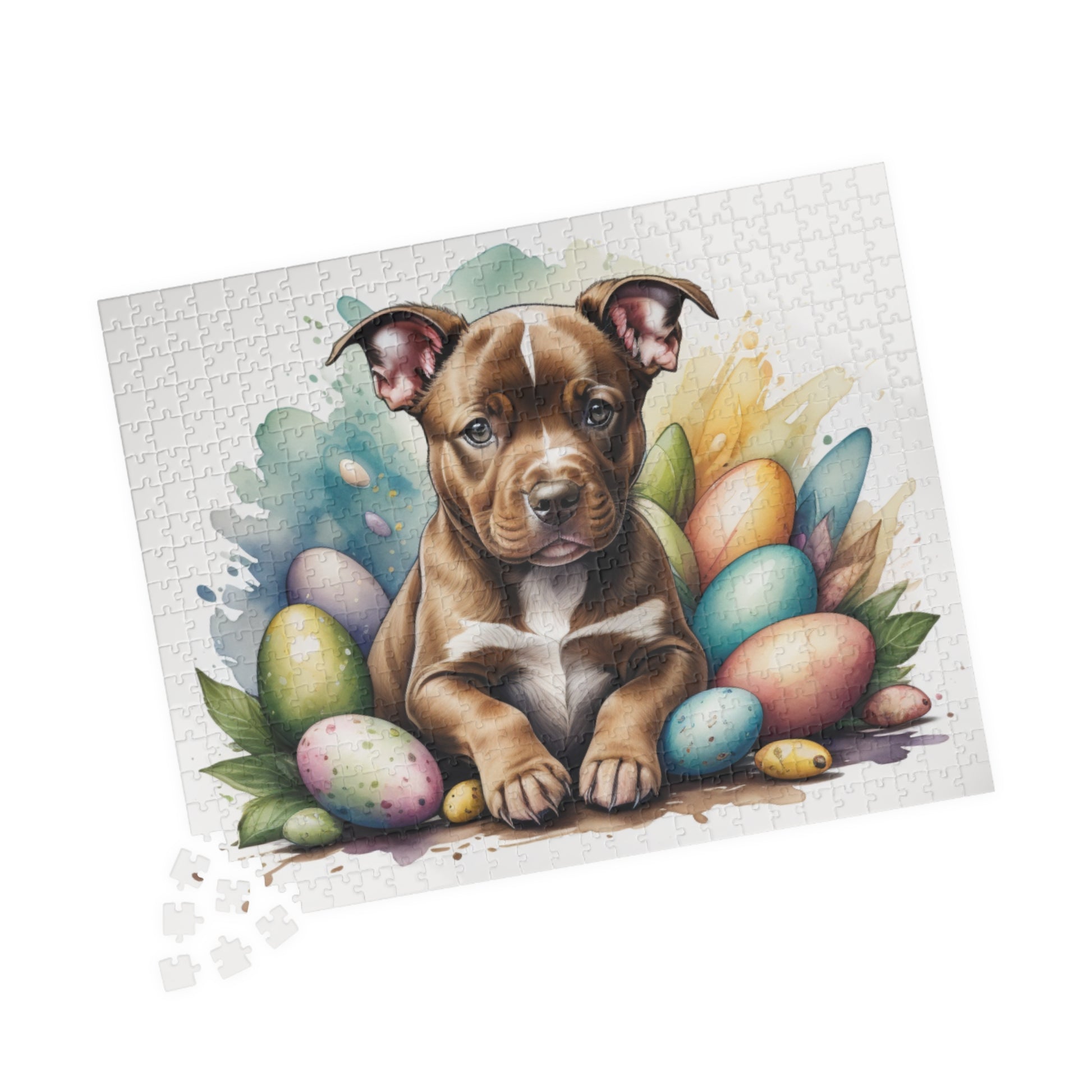 Pitbull (Brown) Easter Puppy Puzzle - Dog Lovers, Mental Health Benefits, Holiday Fun, Mindfulness, Stress Relief, Festive Gift