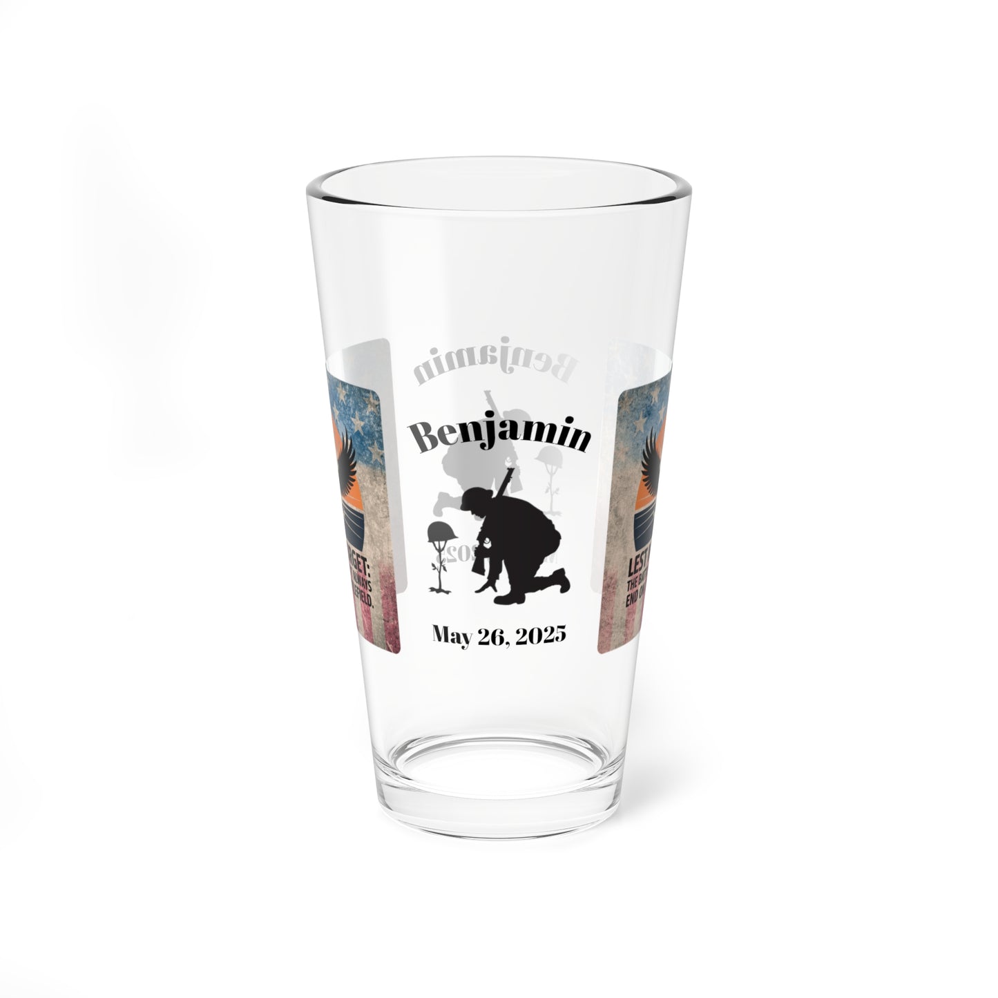 Personalized Memorial Day Pint Glass - "Lest We Forget", PTSD Awareness Gift for Veterans & Memorial Days