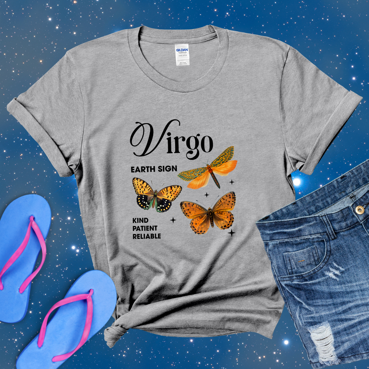 Virgo Butterfly Zodiac T-Shirt, astrology horoscope shirt, Virgo birthday gift tee for men or women