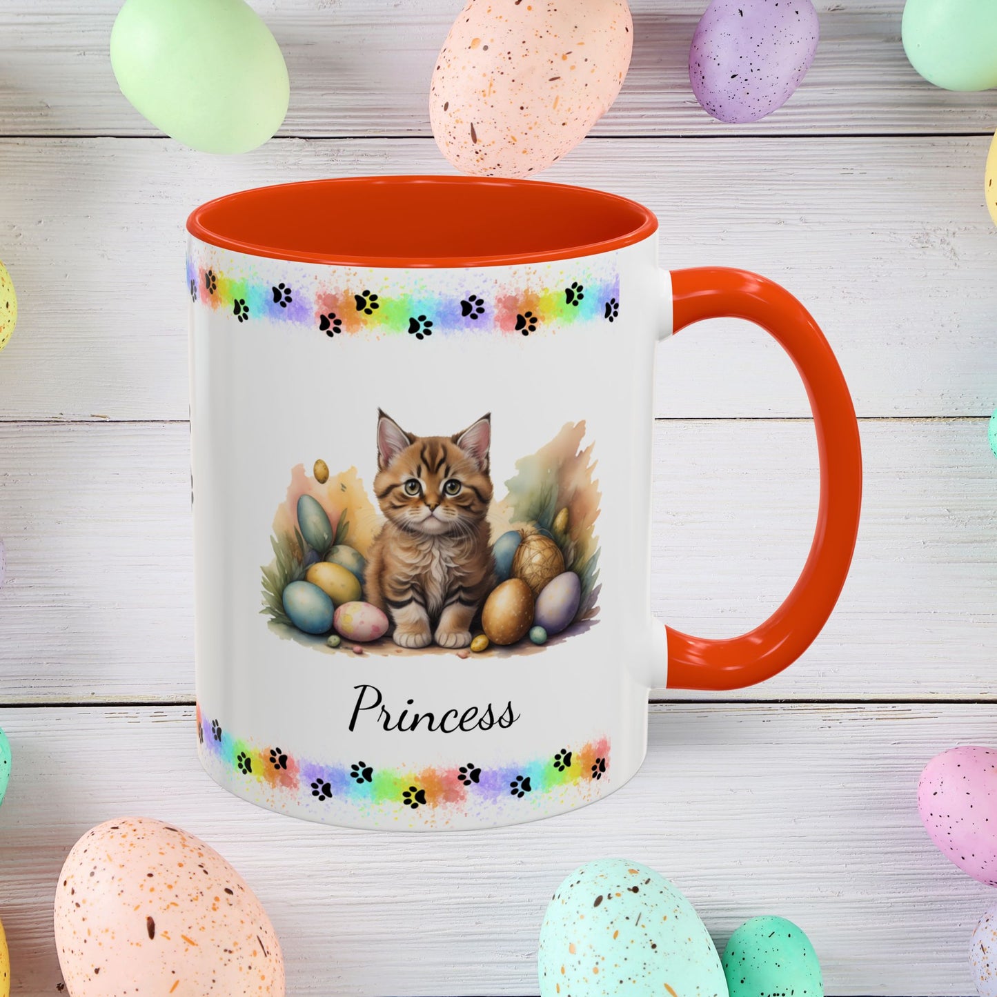 Bobtail cute kitten Easter coffee mug, personalized gift for cat lovers, mental health awareness and home use