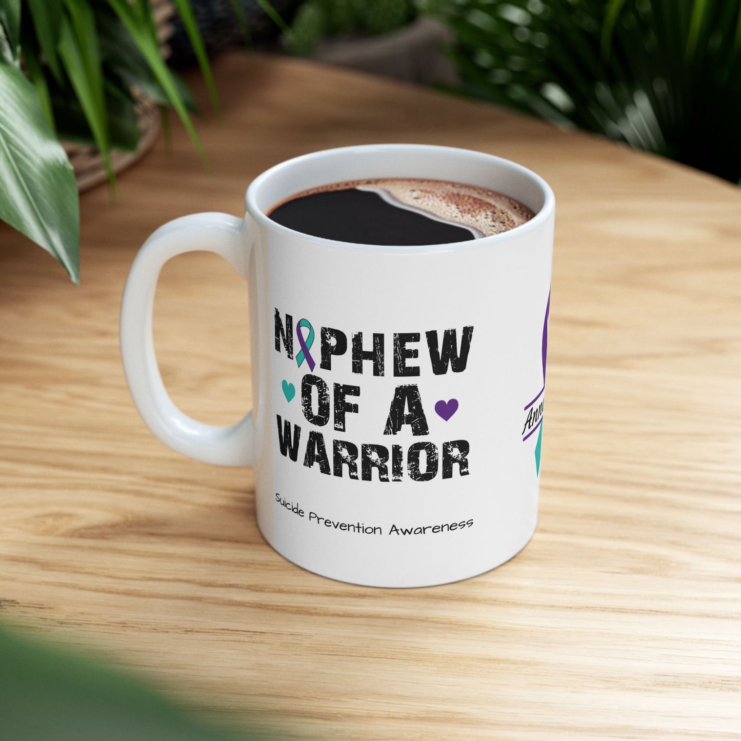 Nephew of a Warrior - Personalized Suicide Prevention Awareness Gift, Empowerment and Resilience Ceramic Mug, Support for Survivors