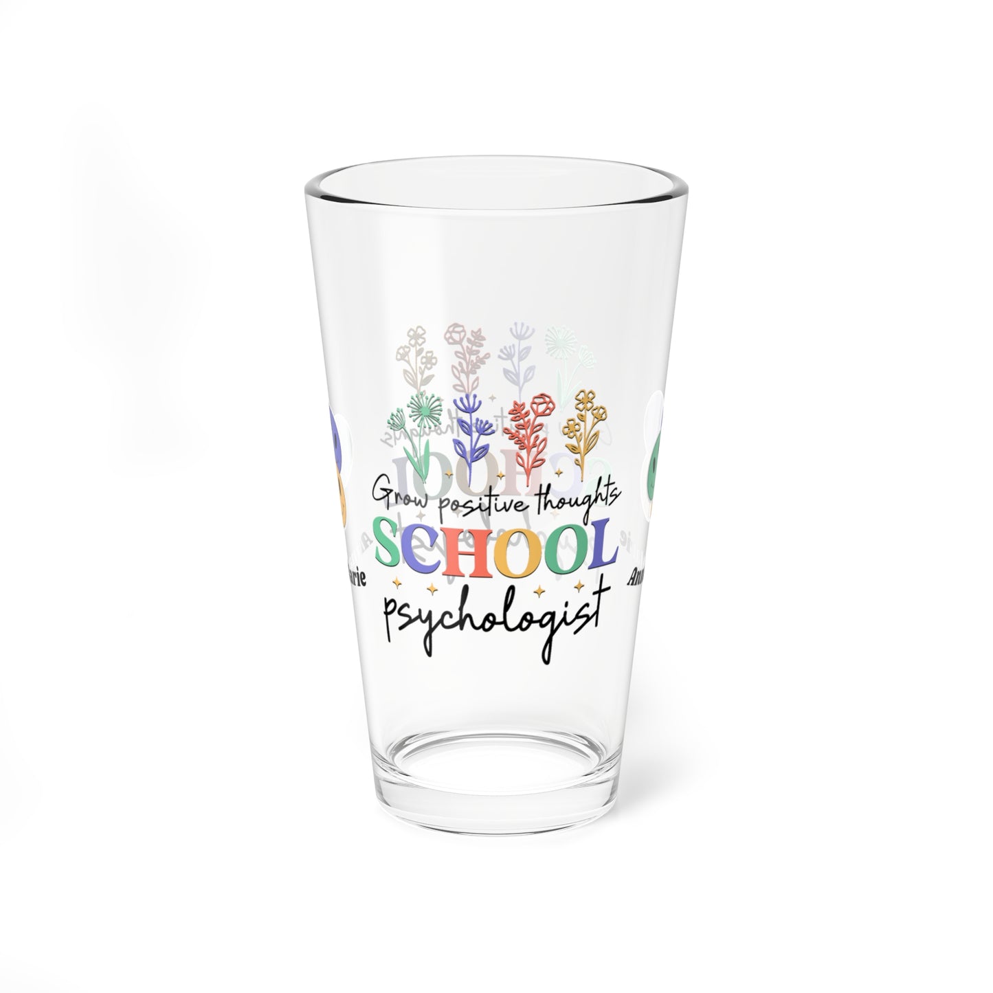 Grow Positive Thoughts pint glass for school psychologists with retro design
