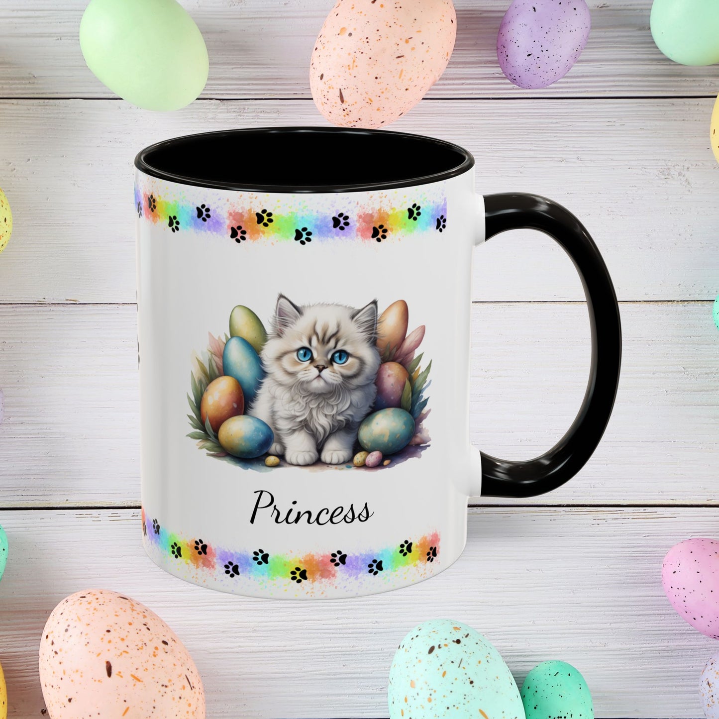Persian Easter kitten coffee mug, personalized cute cat gift, mental health support and festive drinkware
