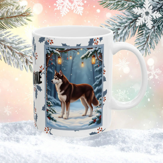 Shop our husky chocolate red winter lodge mug featuring the 15oz style option from MySisterIsASurvivor.