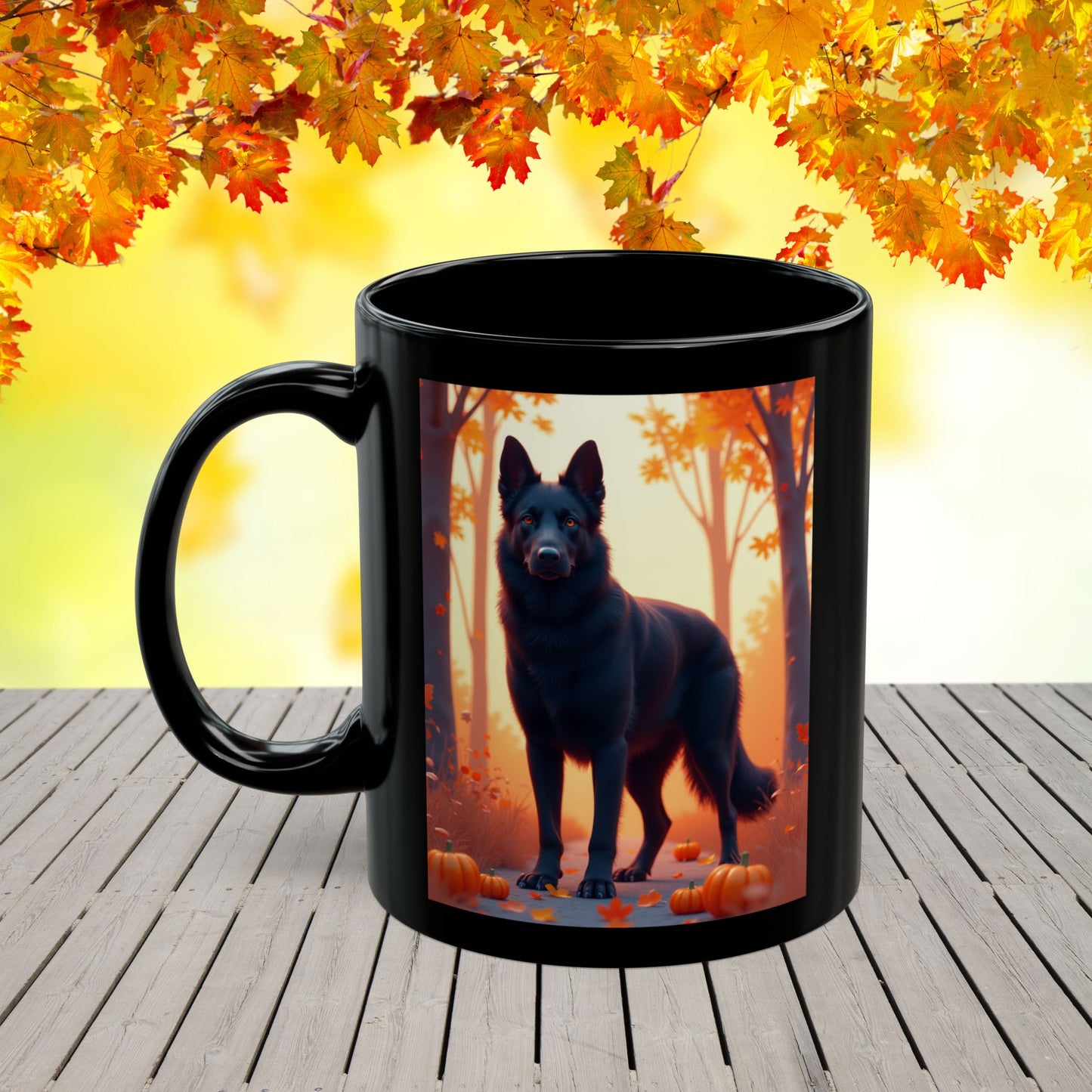 German Shepherd Black - Autumn personalized mug, custom seasonal dog gift for GSD fans