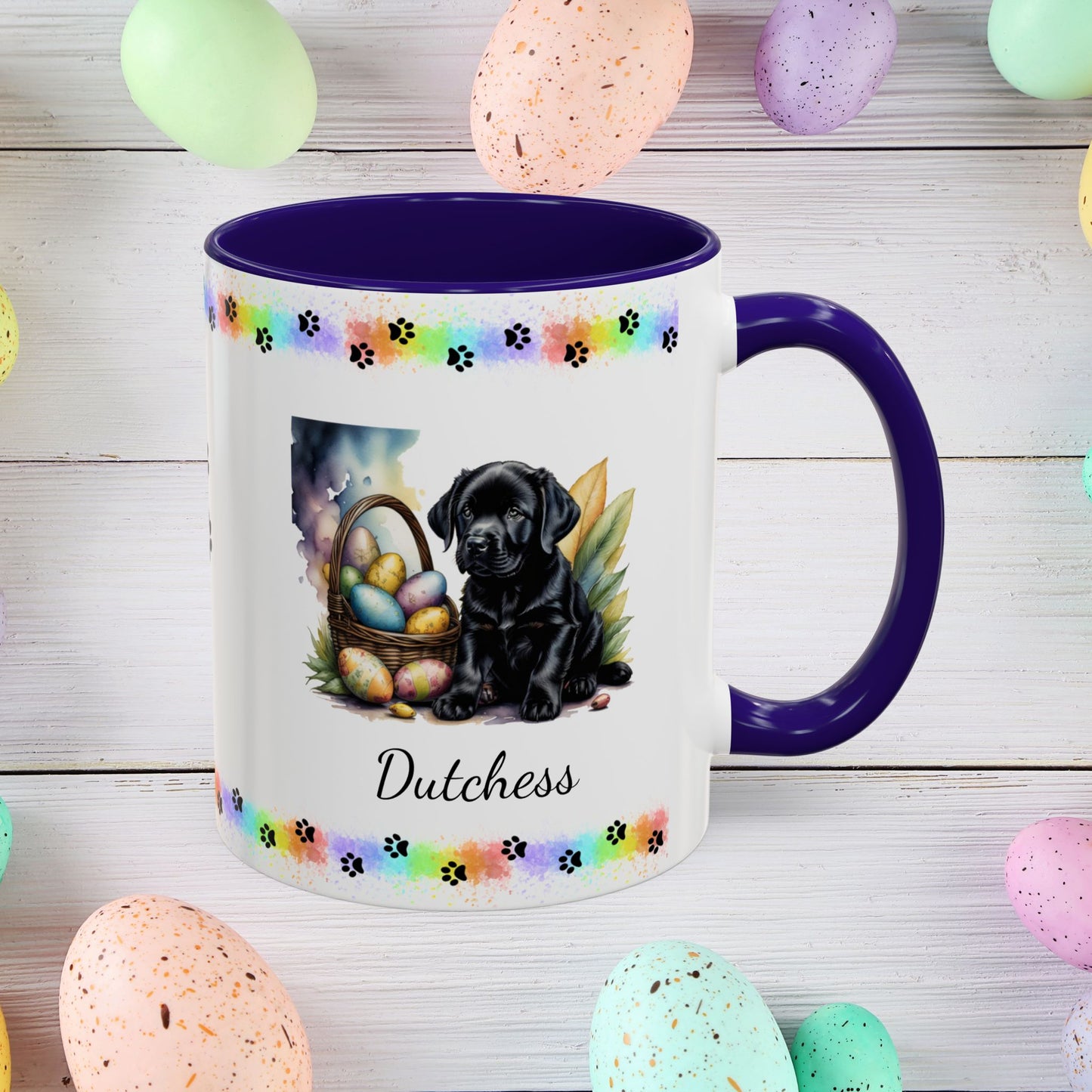 Black Labrador Easter puppy coffee mug, personalized cute dog design, mental health support and cozy sipping