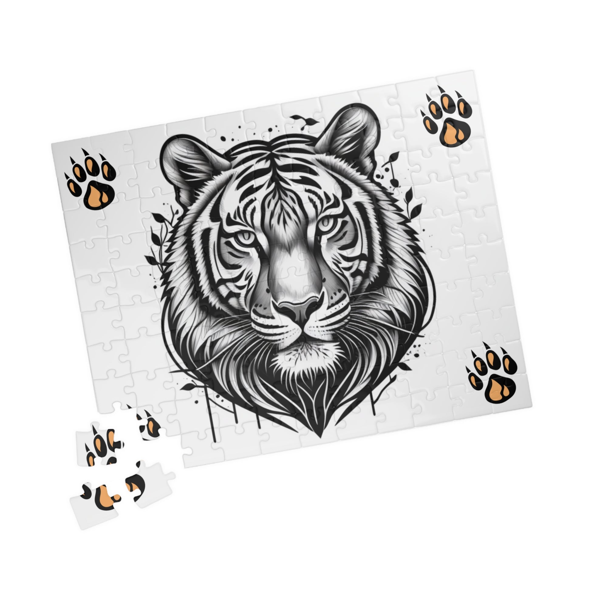 Roaring tiger in vivid jungle scenery, featured on a puzzle designed to inspire boldness and determination