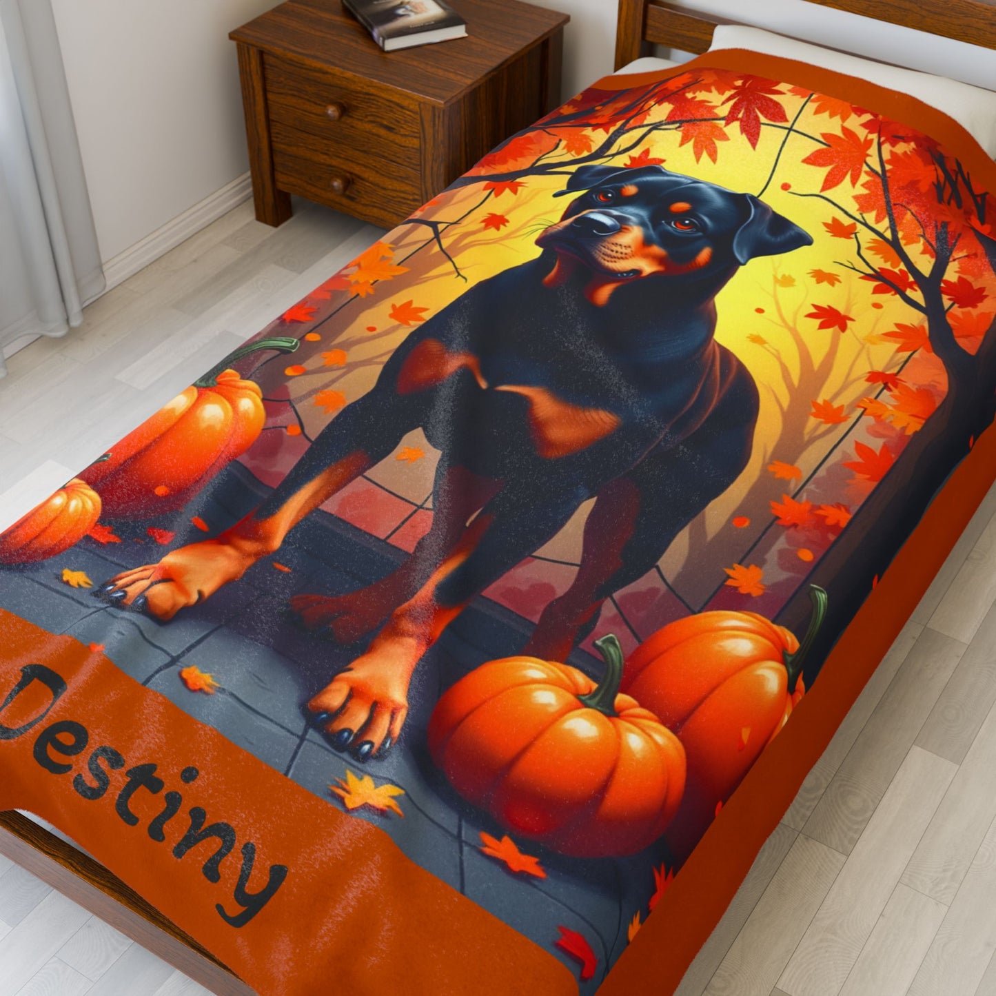 Black and Tan Rottweiler velveteen plush blanket, warm personalized dog throw for Rottie families - MySisterIsASurvivor