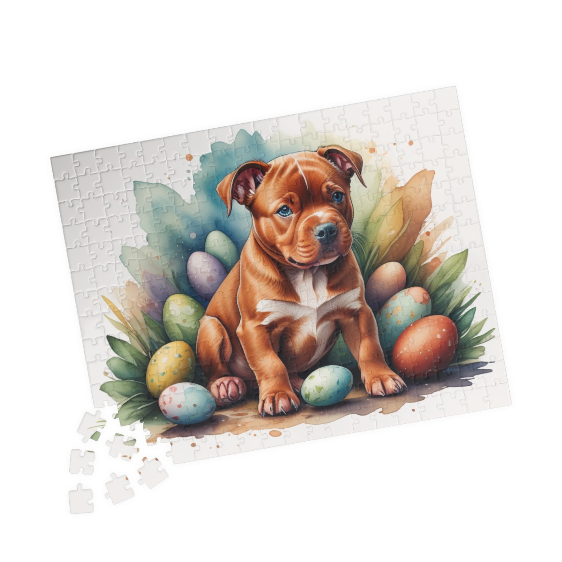 Pitbull (Red) Easter Puppy Puzzle - Dog Lovers, Mental Health Benefits, Holiday Fun, Mindfulness, Stress Relief, Festive Gift
