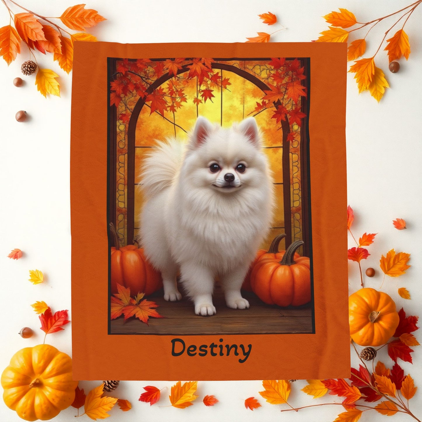 White Pomeranian velveteen plush blanket, fluffy cozy throw blanket gift for pet parents and dog lover home