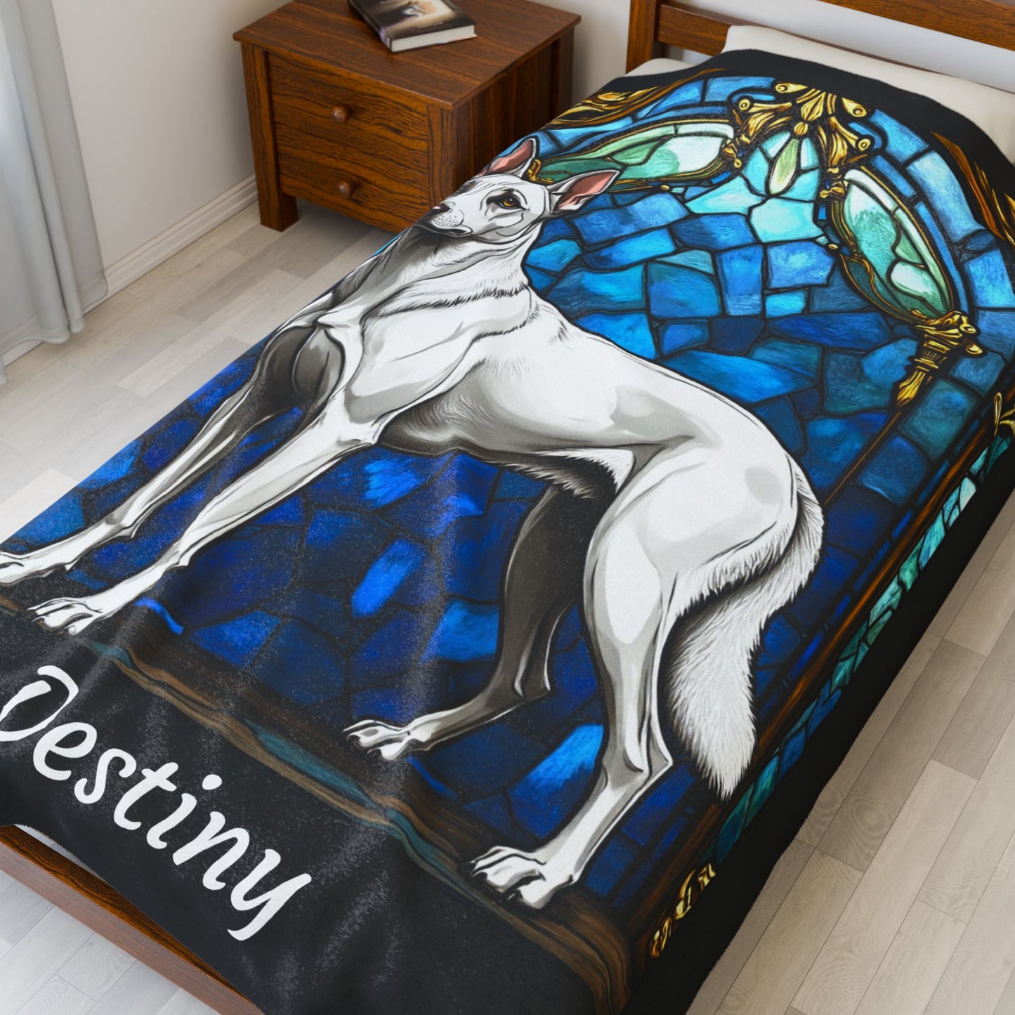 Belgian Malinois white velveteen blanket, dog throw, personalized stained glass pet lover gift - MySisterIsASurvivor
