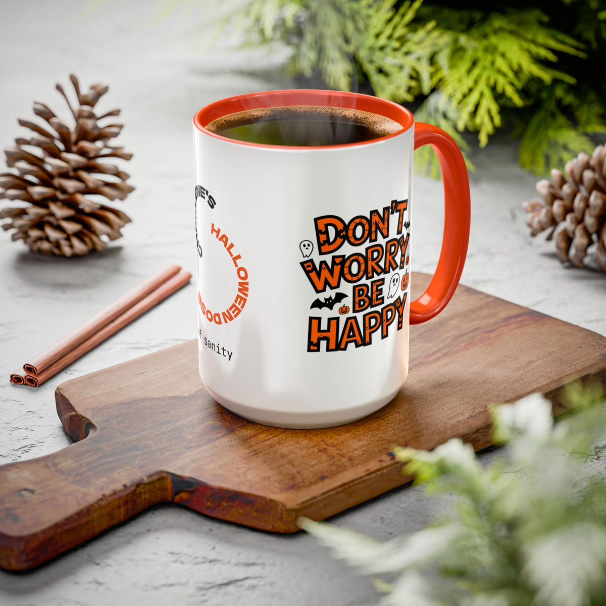 Don't Worry Be Happy - Personalized Halloween Mug for Anxiety Warriors & Overthinkers