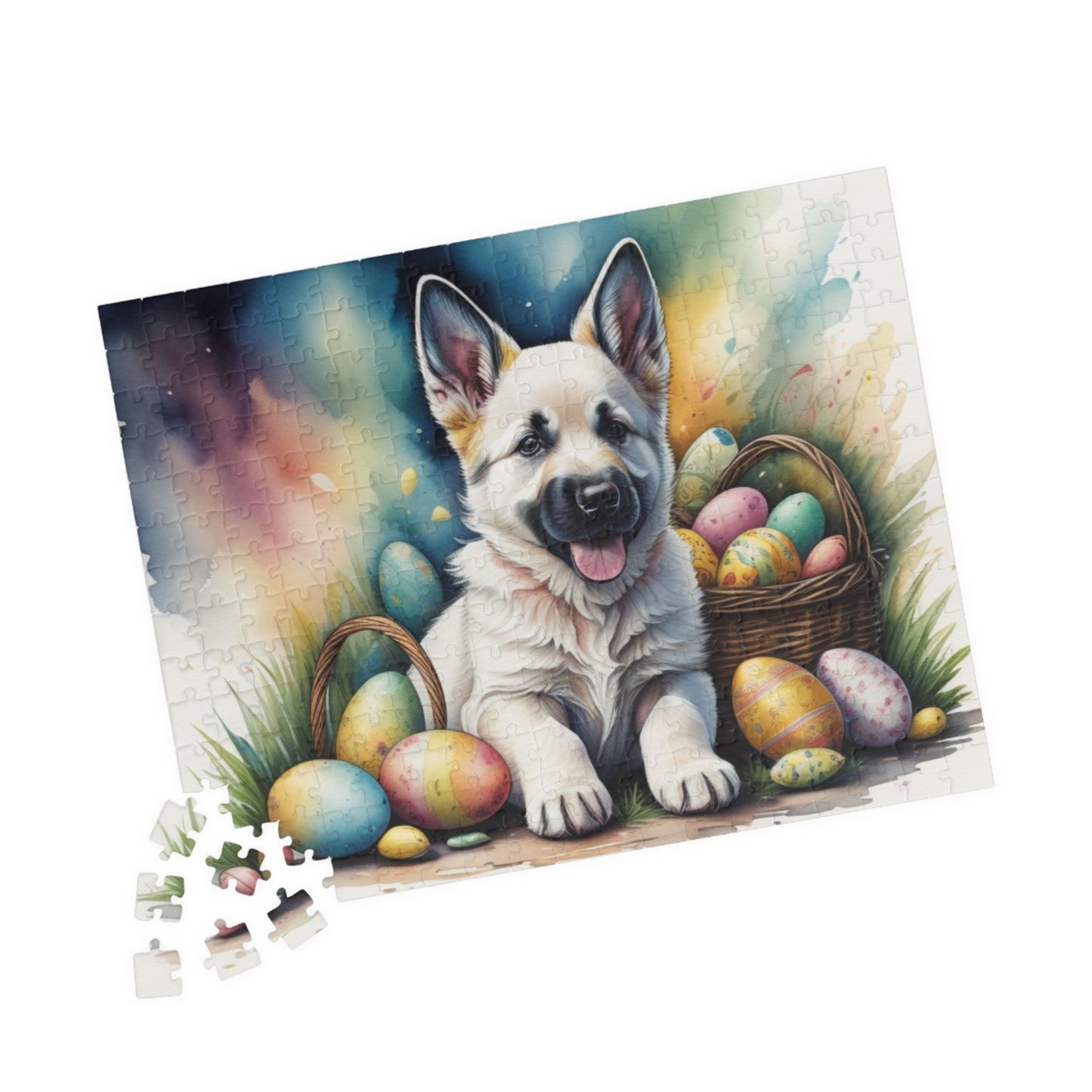 German Shepherd (White) Easter Puppy Puzzle - Dog Lovers, Mental Health Benefits, Holiday Fun, Mindfulness, Stress Relief, Festive Gift