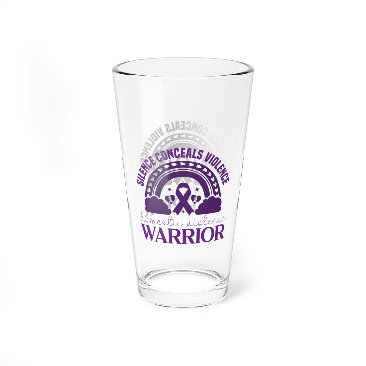 Silence Conceals Violence DV Warrior pint glass with advocacy design