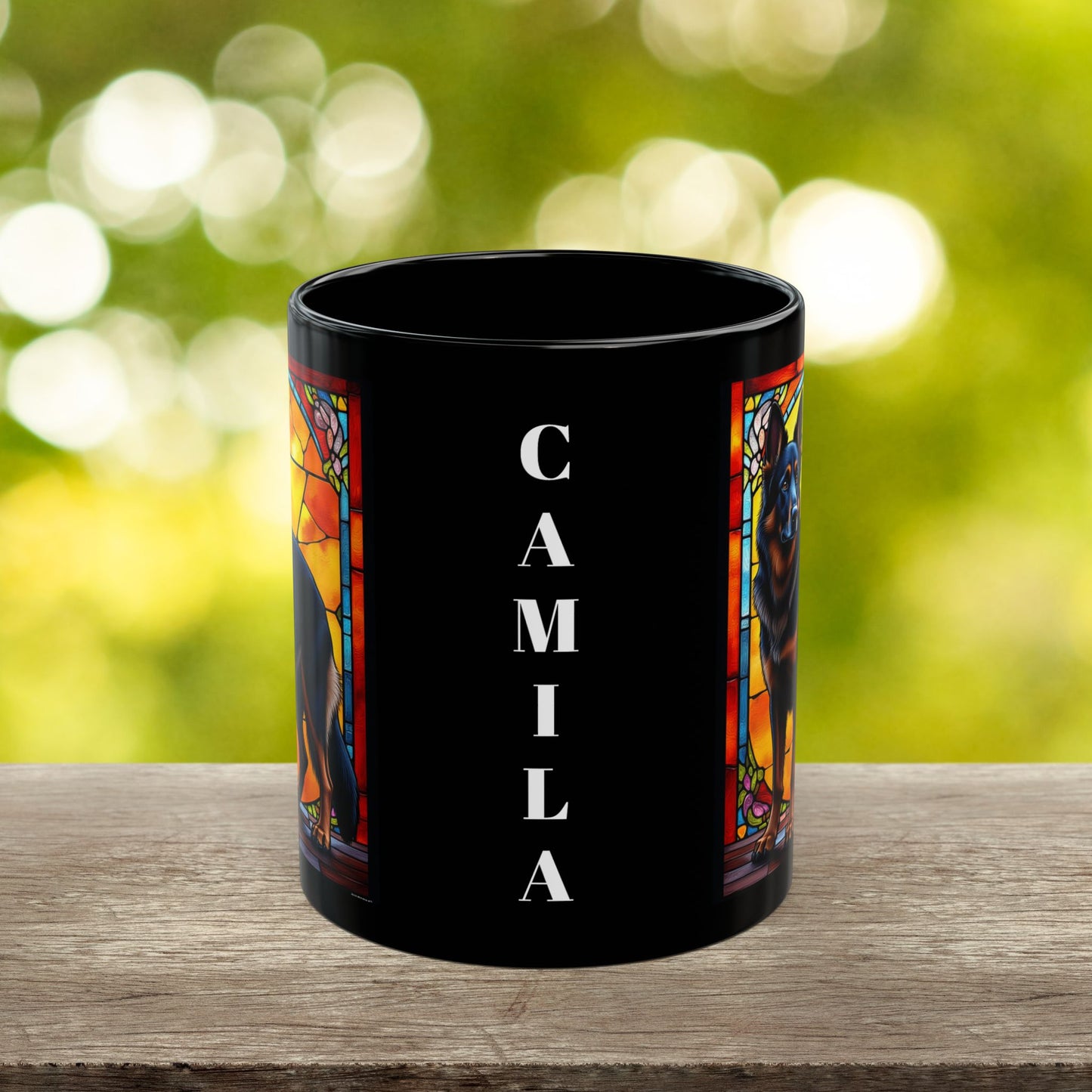 Black and red blanket German Shepherd name mug