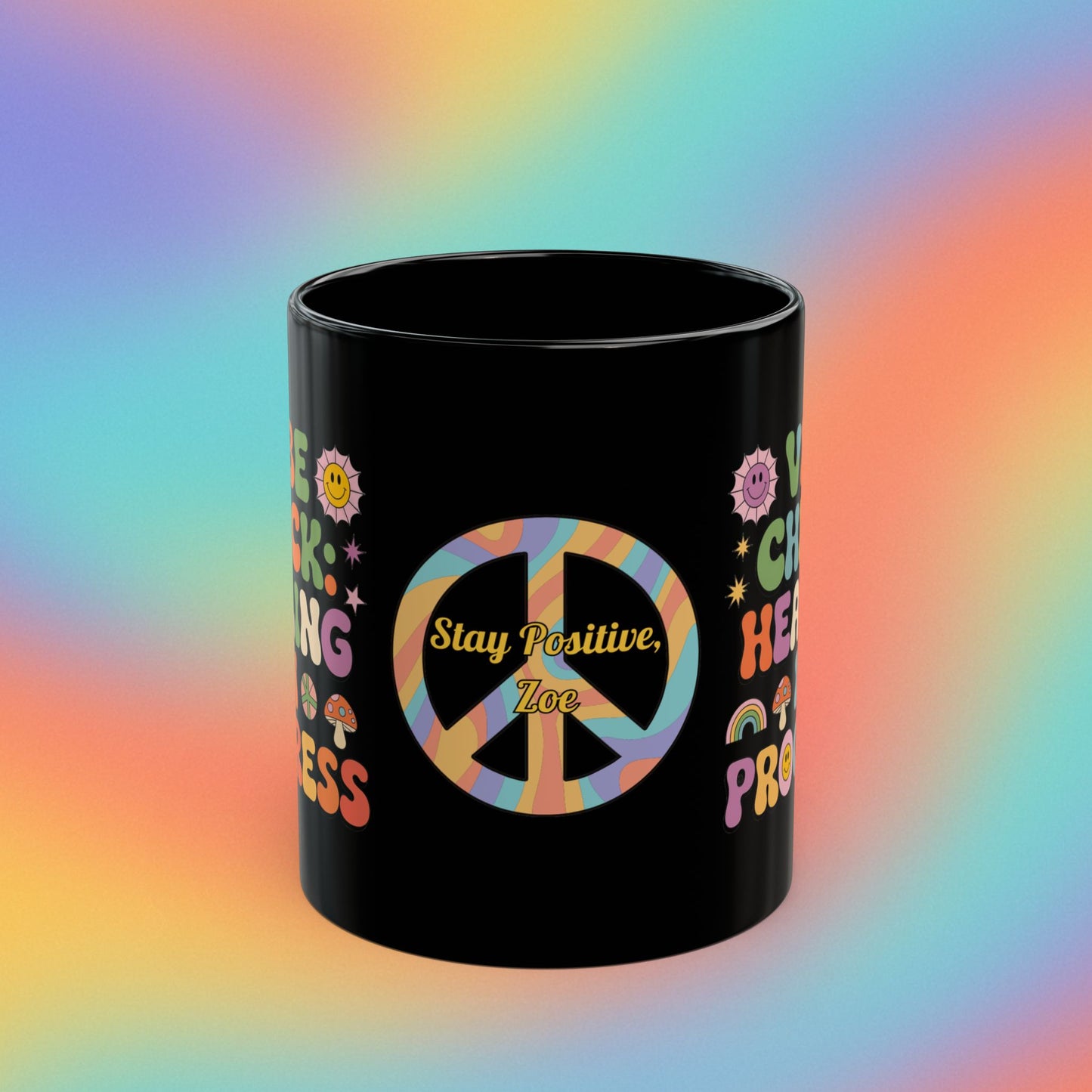 Vibe Check Healing in Progress Retro 70s Mug, Groovy Self-Care Coffee Gift - MySisterIsASurvivor