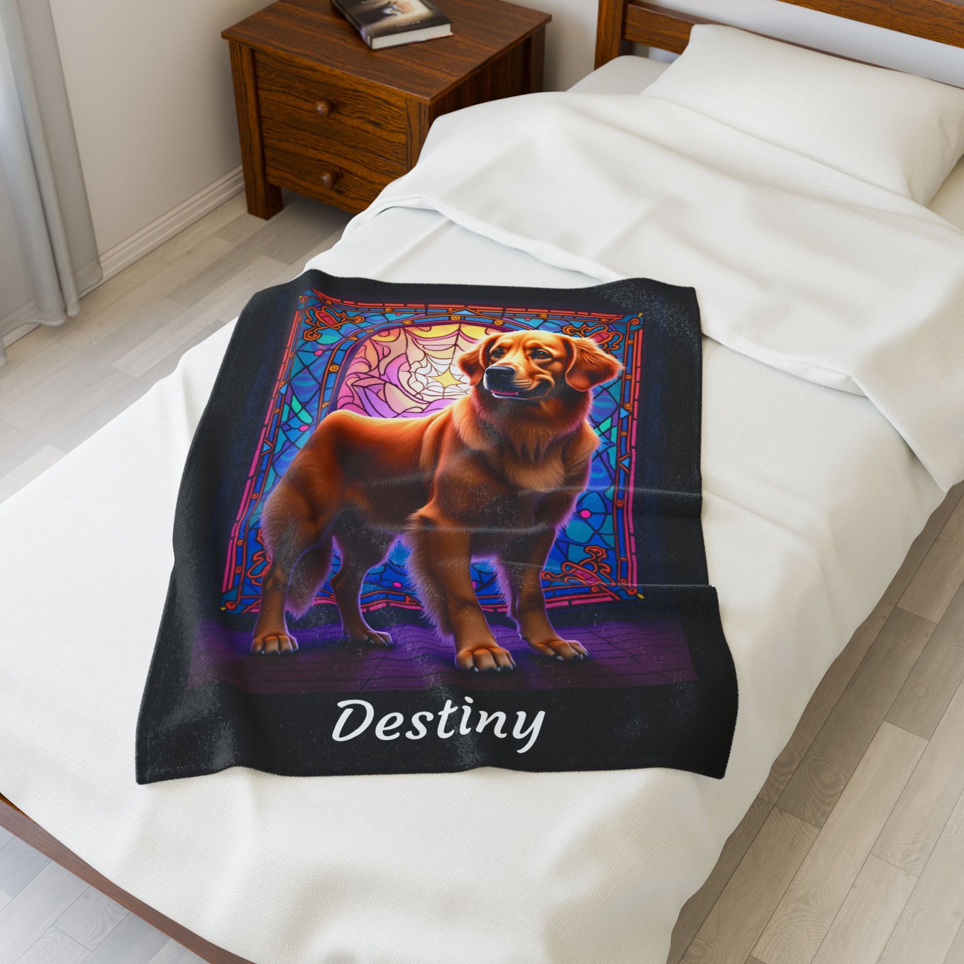 Golden Retriever Dark Coat Personalized Velveteen Plush Blanket, Custom Dog Art Throw for Humans