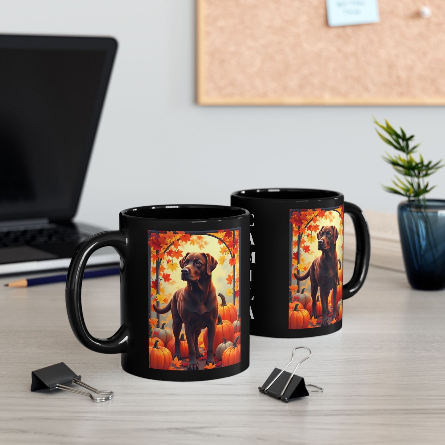 Chocolate Labrador autumn mug, personalized coffee cup for lab lovers, cozy fall gift - MySisterIsASurvivor