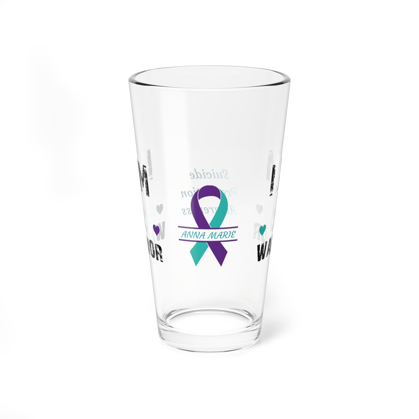 I am of a Warrior: Personalized Suicide Prevention Awareness Warrior Pint Glass - Proud Family Member