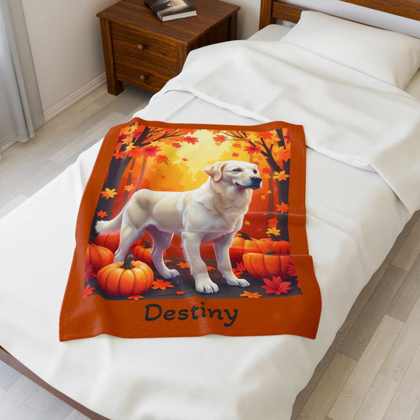 Cream Golden Retriever velveteen plush blanket, custom dog throw for Golden Retriever parents - MySisterIsASurvivor