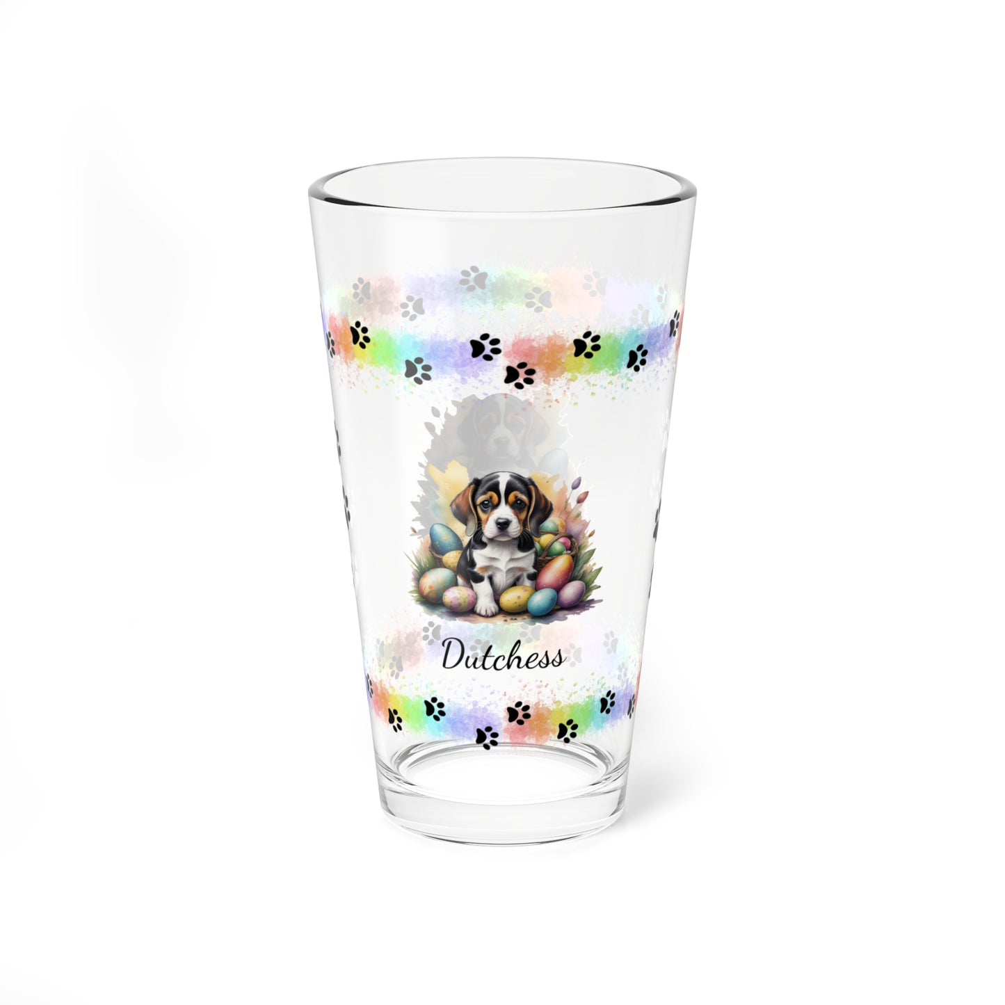 Beagle Personalized Easter Puppy 16oz Pint Glass - Custom Dog Design, Mental Health Gift, Easter Décor, and Festive Celebrations