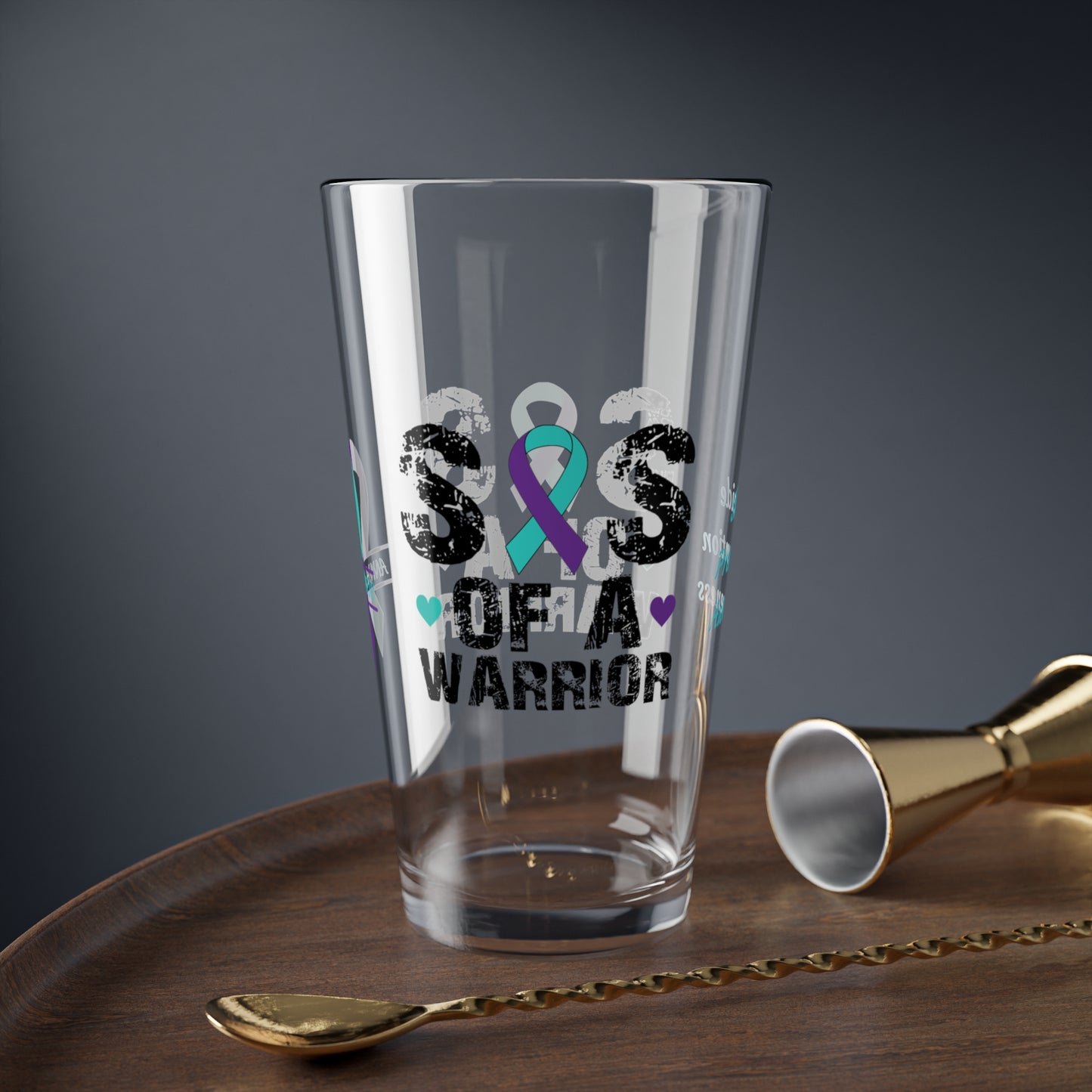 Sis of a Warrior: Personalized Suicide Prevention Awareness Warrior Pint Glass - Proud Family Member
