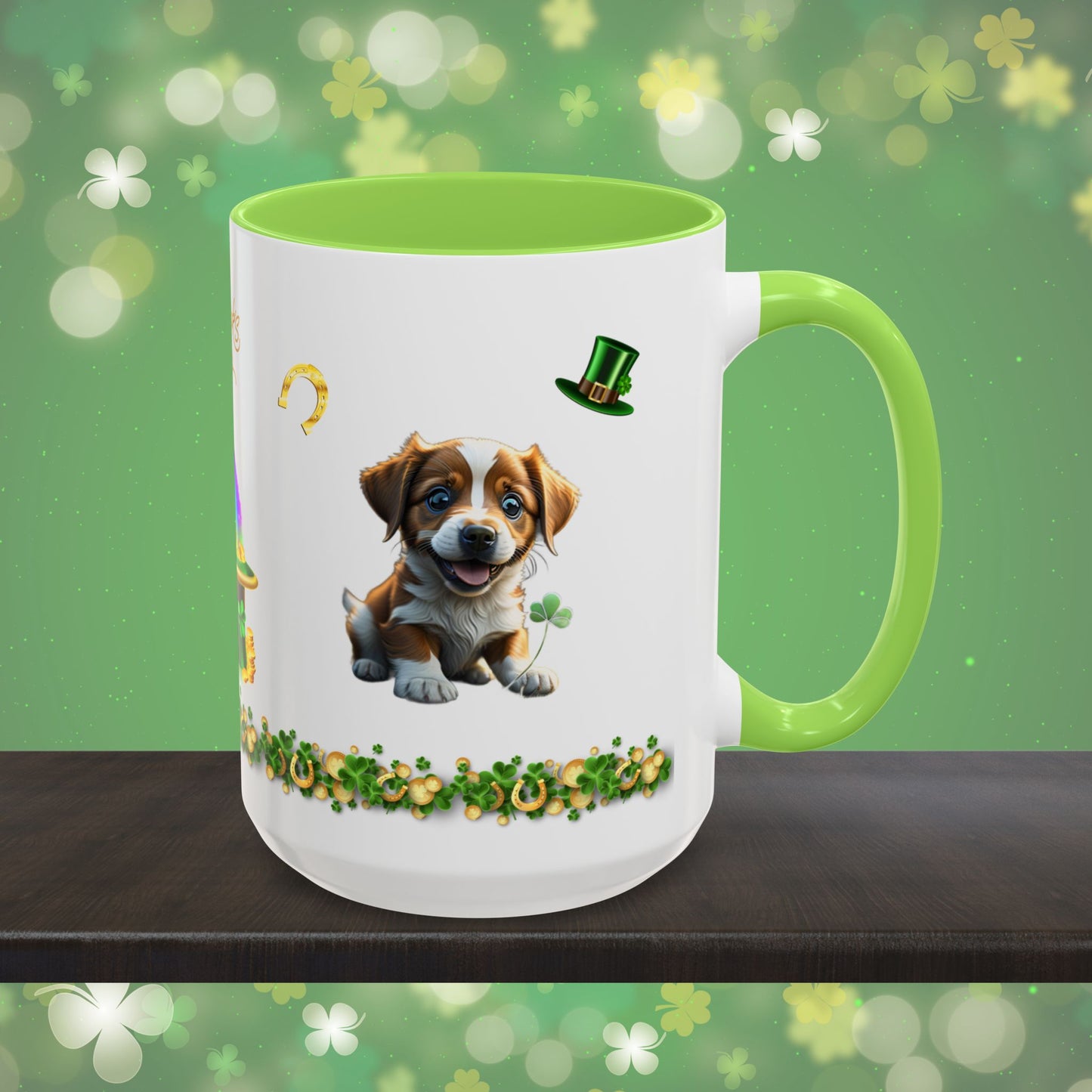 Lucky Leprechaun Pup: St. Patrick's Day Two-Tone Coffee Mug - Festive Ceramic Mug for Positivity & Mindfulness